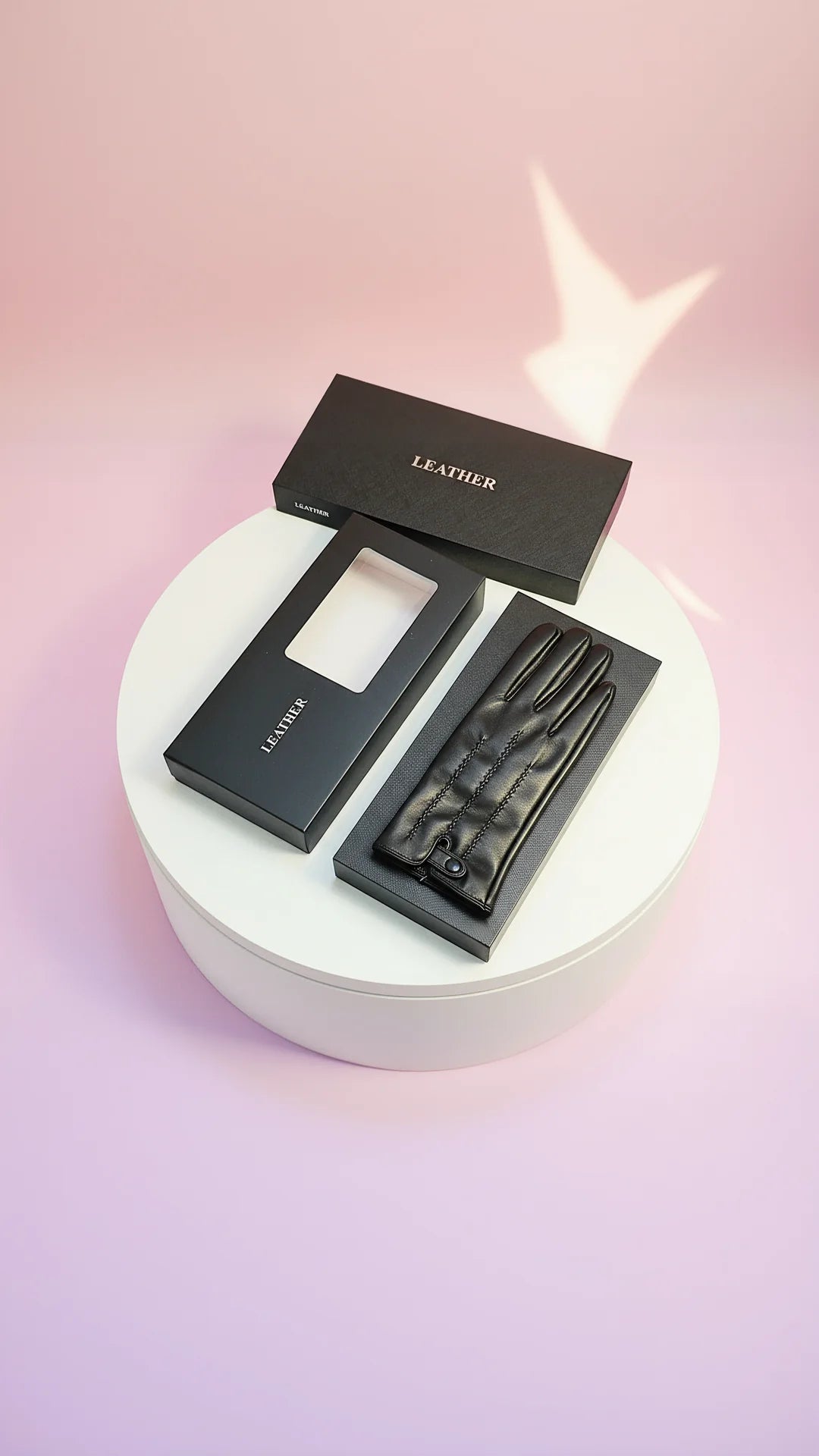 Black Leather Button Gloves With Gift Box