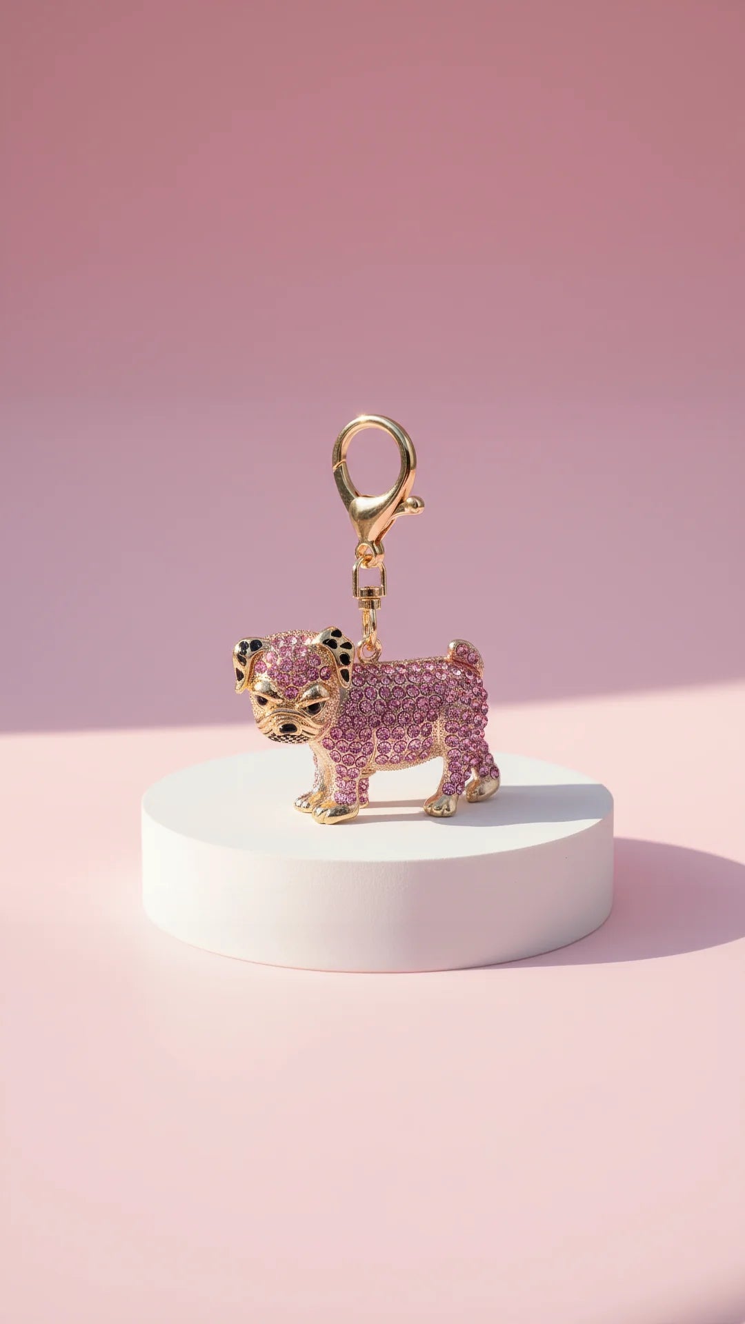 Pink Pug Crystal Key Ring & Bag Charm