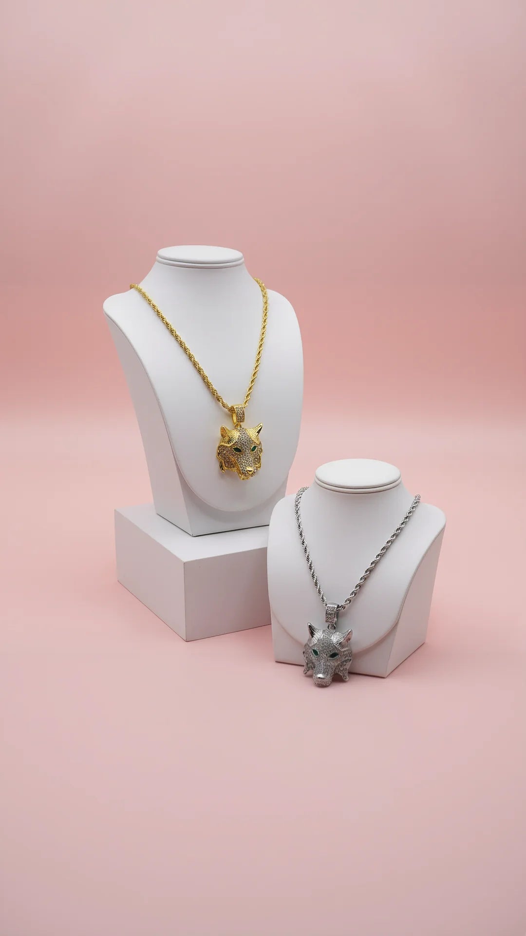 Stainless Steel Crystal Wolf Necklace