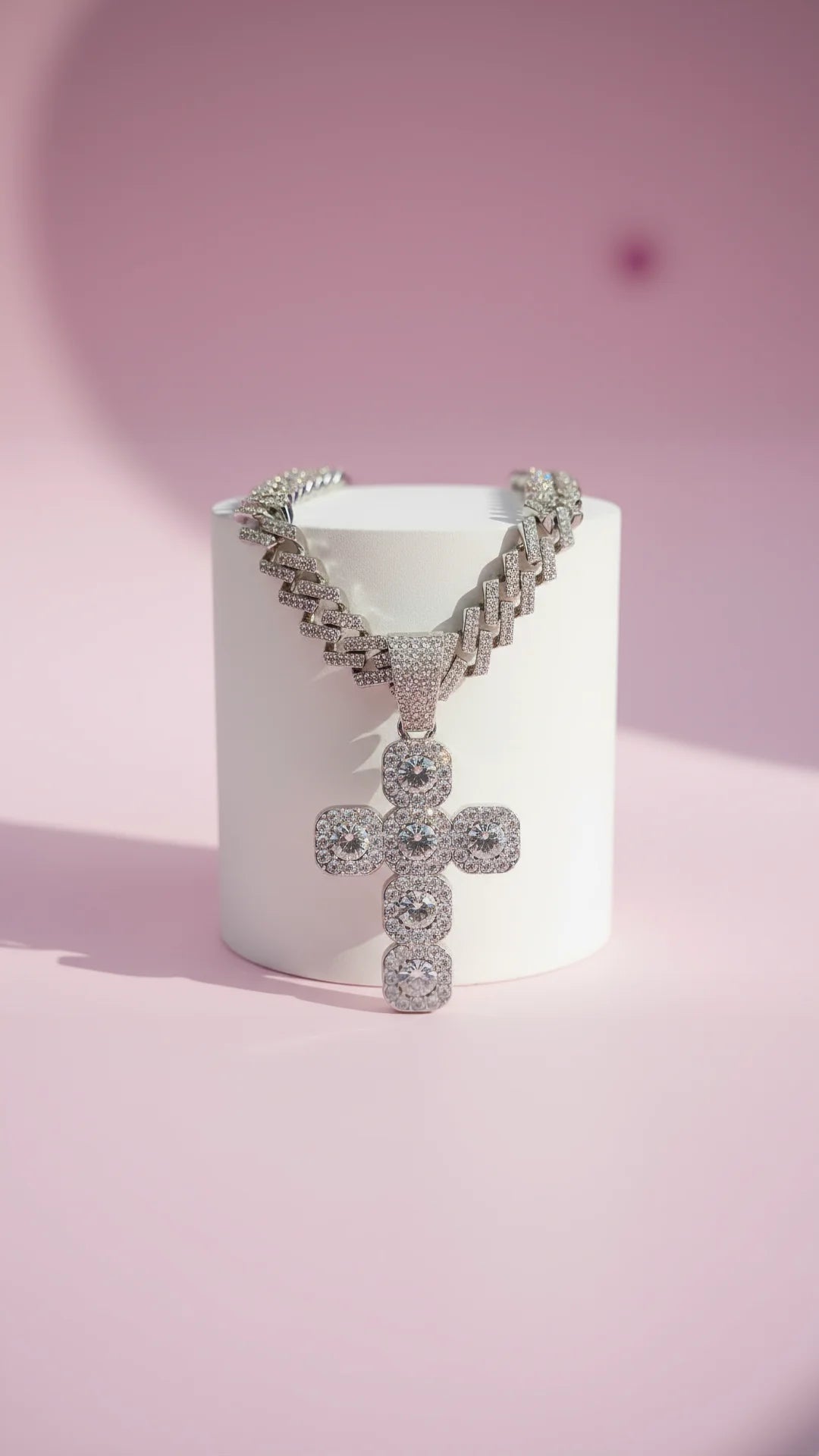 Stainless Steel Crystal Cross Necklace