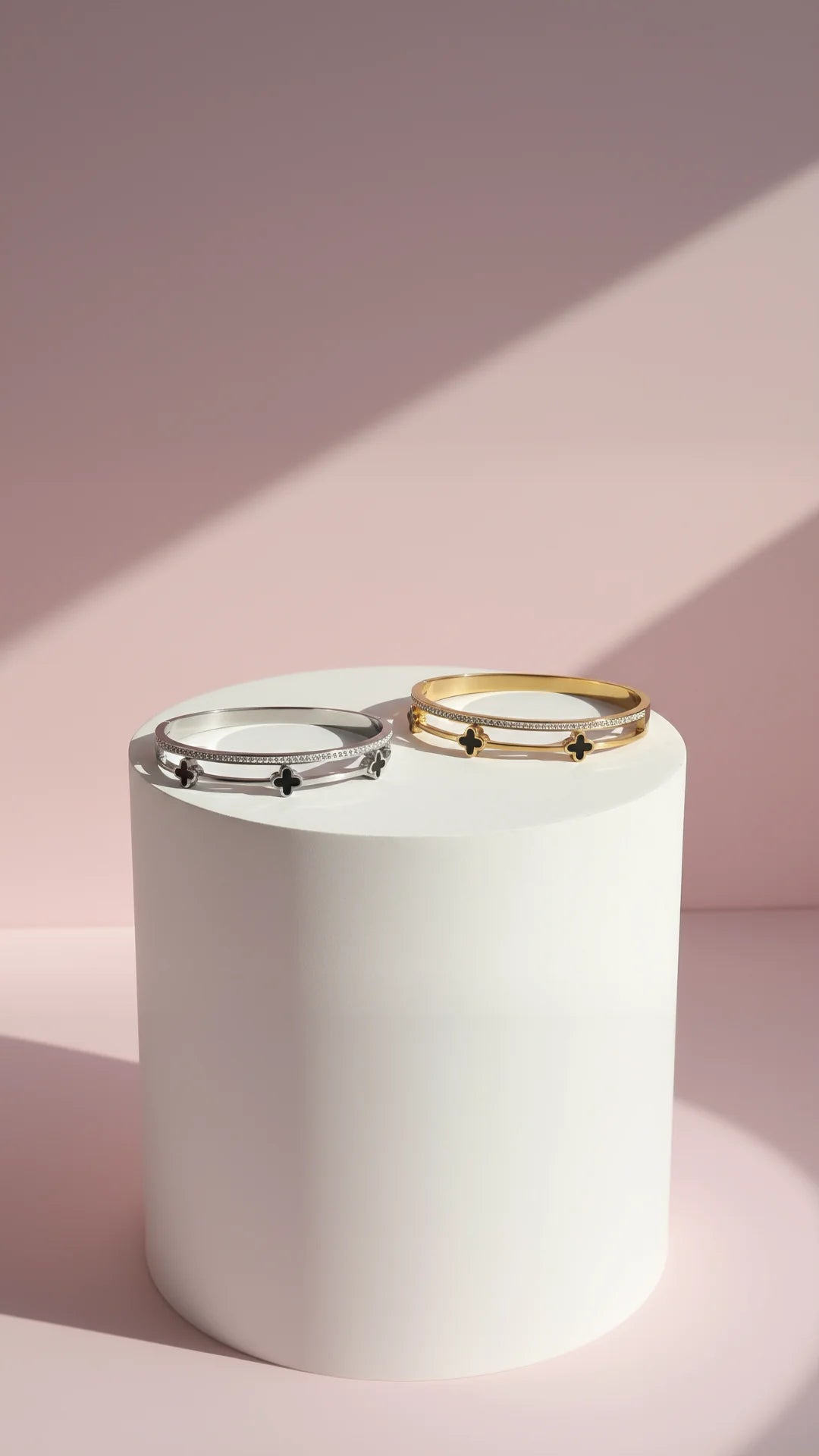 Crystal Clover Stainless Steel Charm Bangle