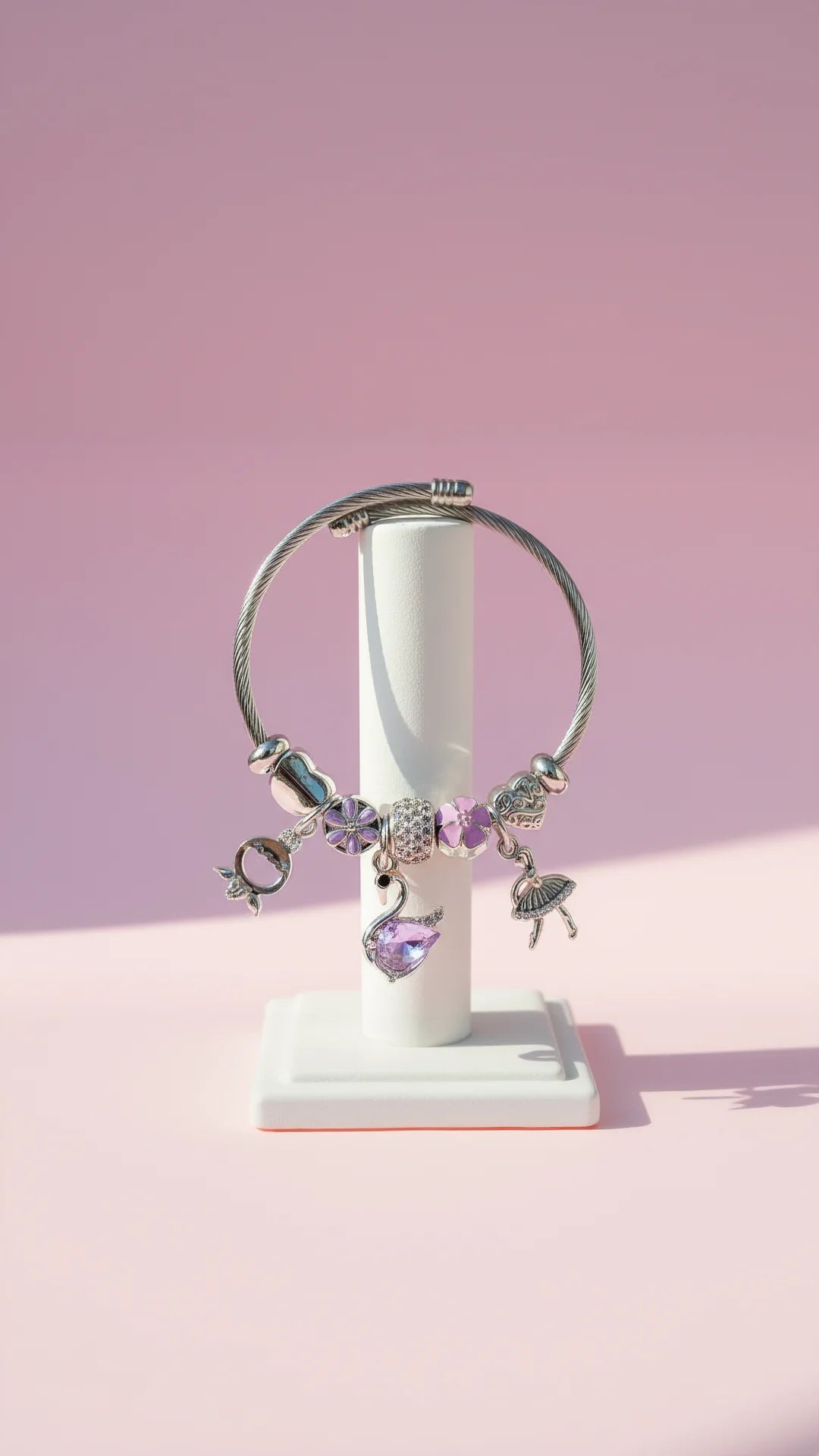 Ballerina & Swan Crystal Charm Breaded Bracelet