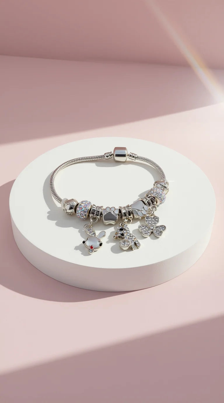 Paw Prints Crystal Charm Breaded Bracelet