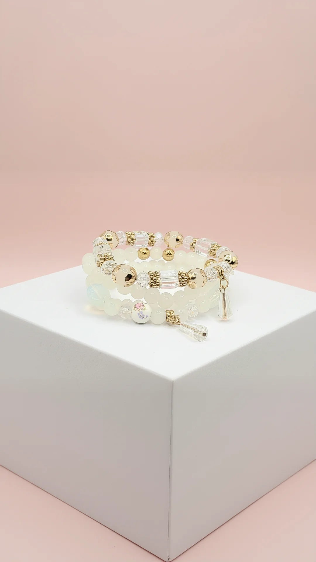 Gold Crystal Charm Ceramic Beaded Bracelet