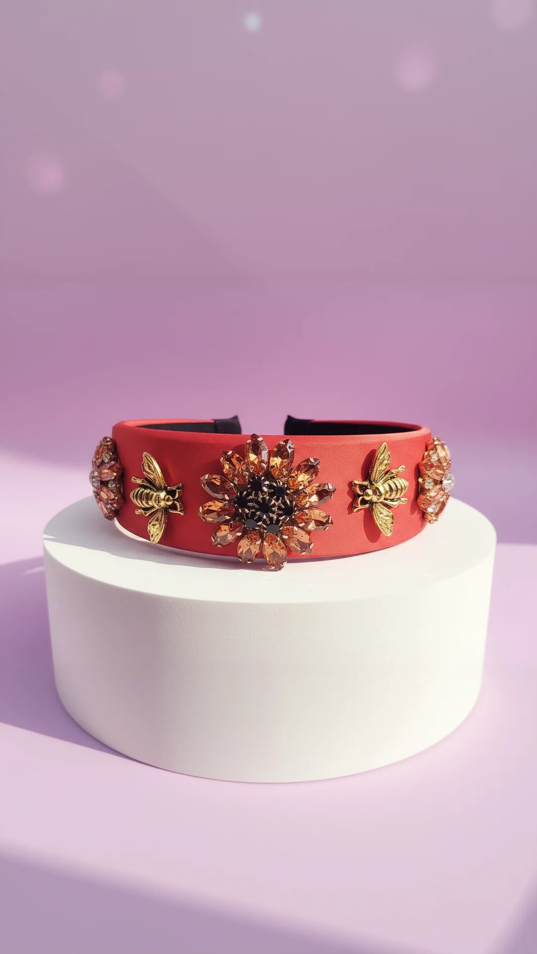 Gold Bee & Flowers Crystal Hair band