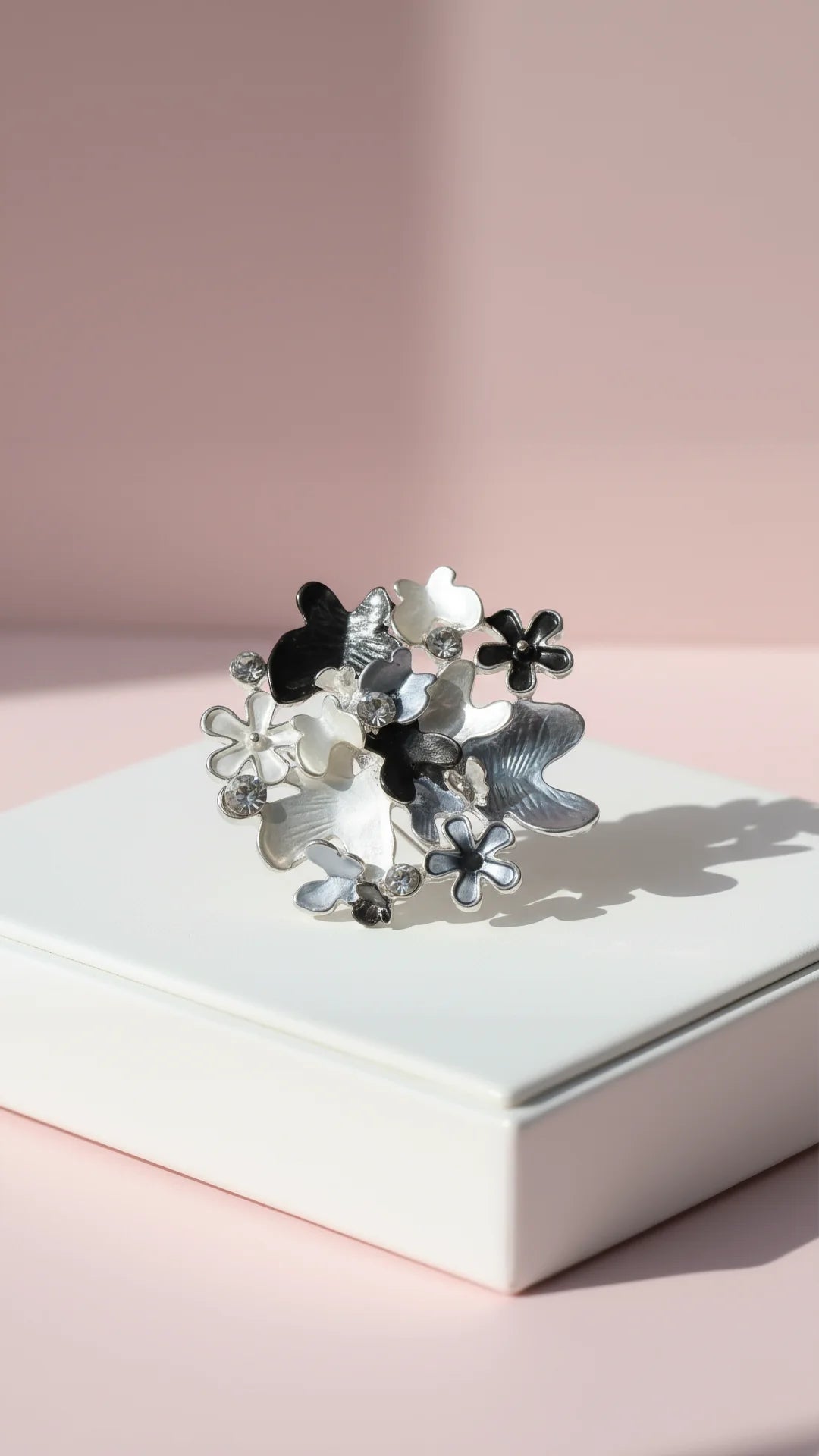 Butterfly With Flowers & Crystals Magnetic Brooch