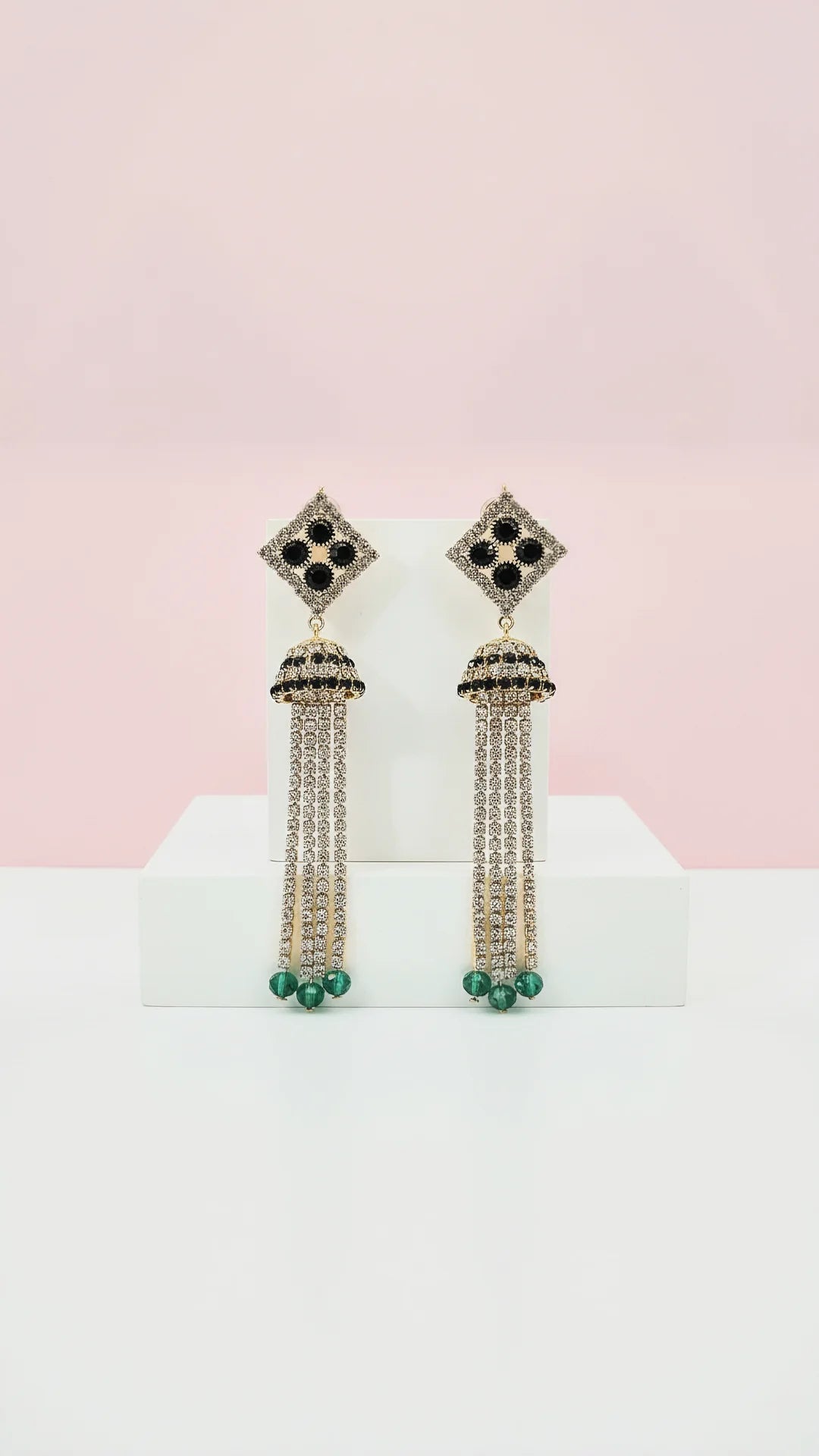 Green Tassel Drop & Dangle Crystal Earrings
