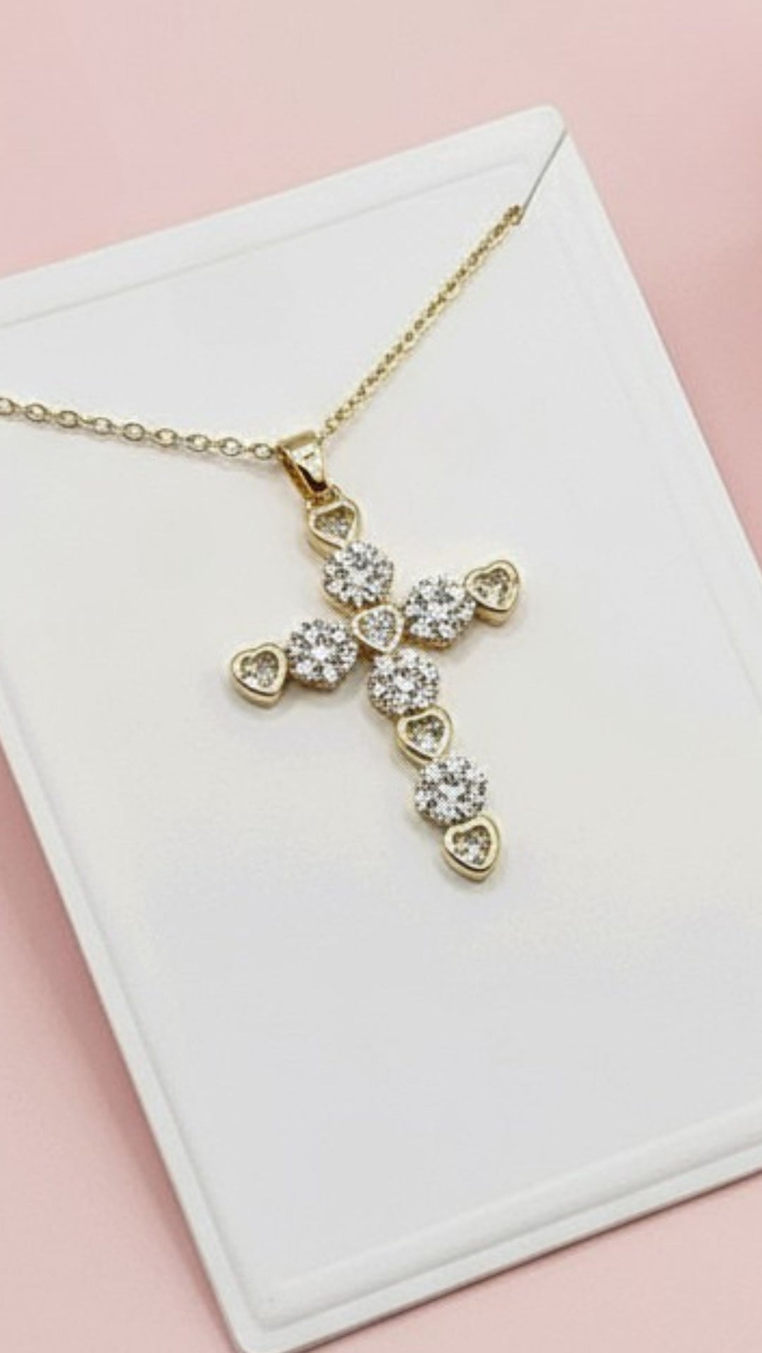 Heart Link Crystal Flower Cross Pendant Necklace