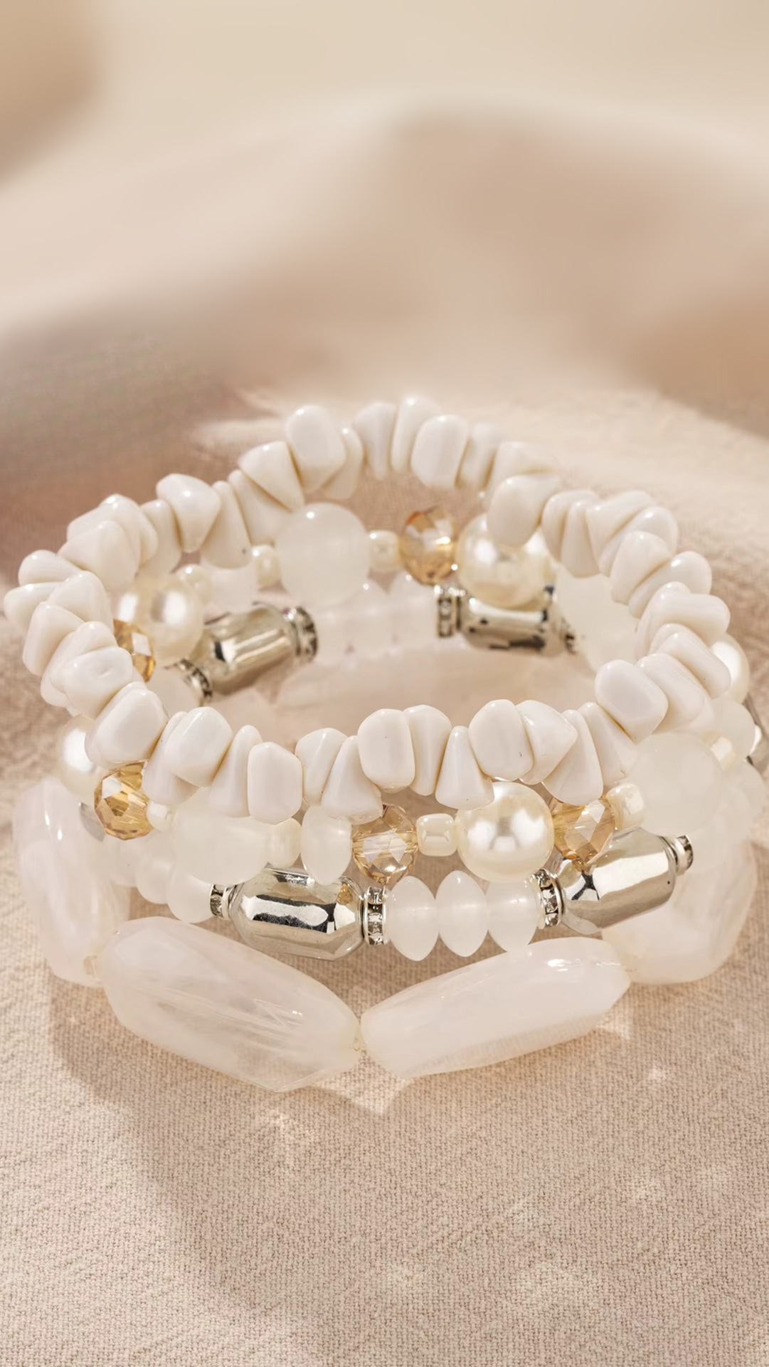 Pearl Charm Ceramic Beaded Bracelet Set