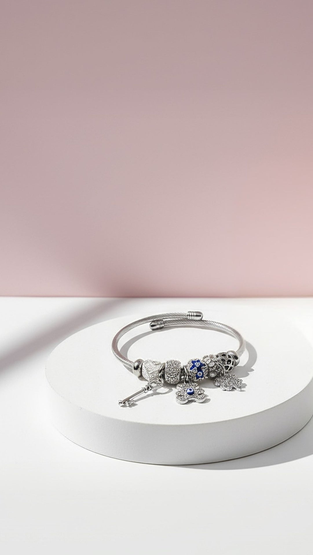 Evil Eye & Clover Crystal Charm Breaded Bracelet