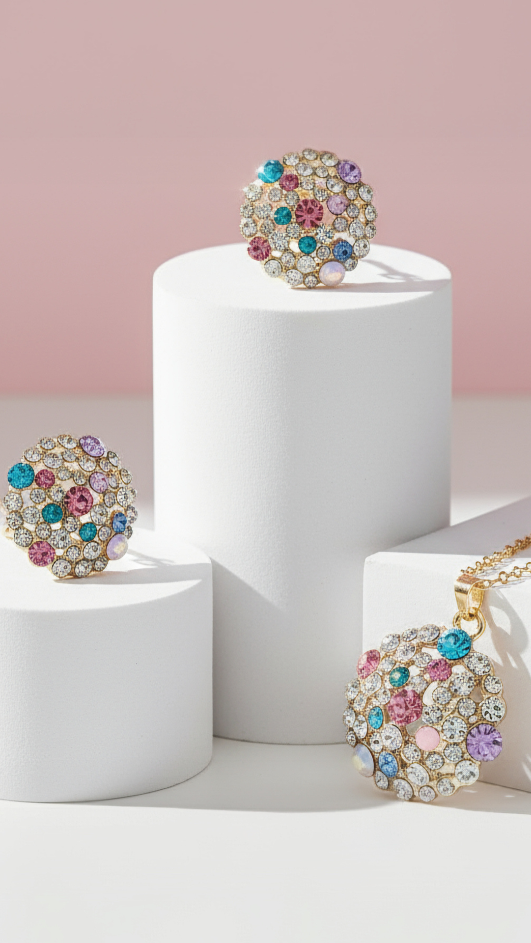 Cluster Rainbow Crystal Necklace & Earrings Set