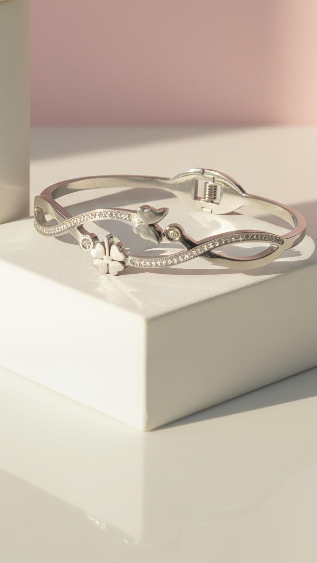 Butterfly & Clover Stainless Steel Bangle