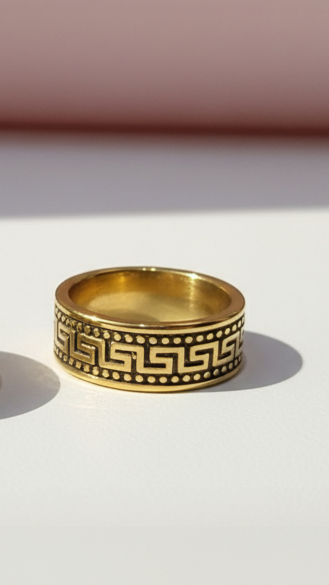 Stainless Steel Greek Key Band Ring