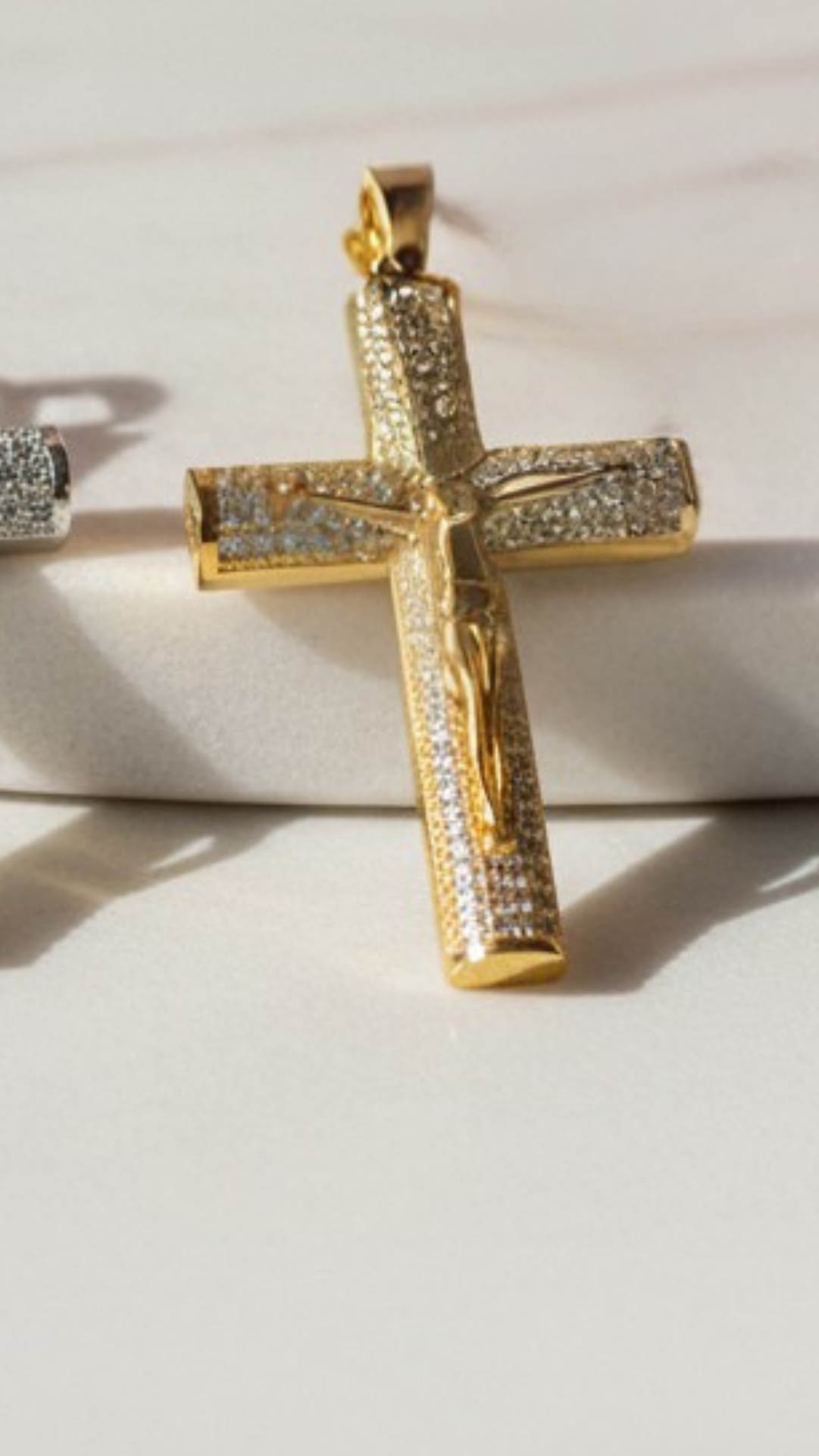 Crystal Cross With Figure Pendant Necklace