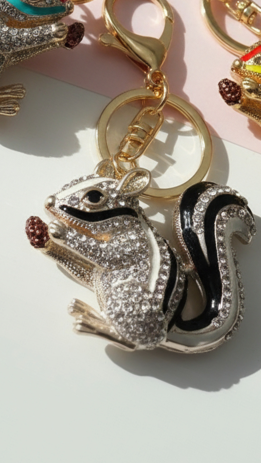 Squirrel With Pinecone Crystal Key Ring & Bag Charm