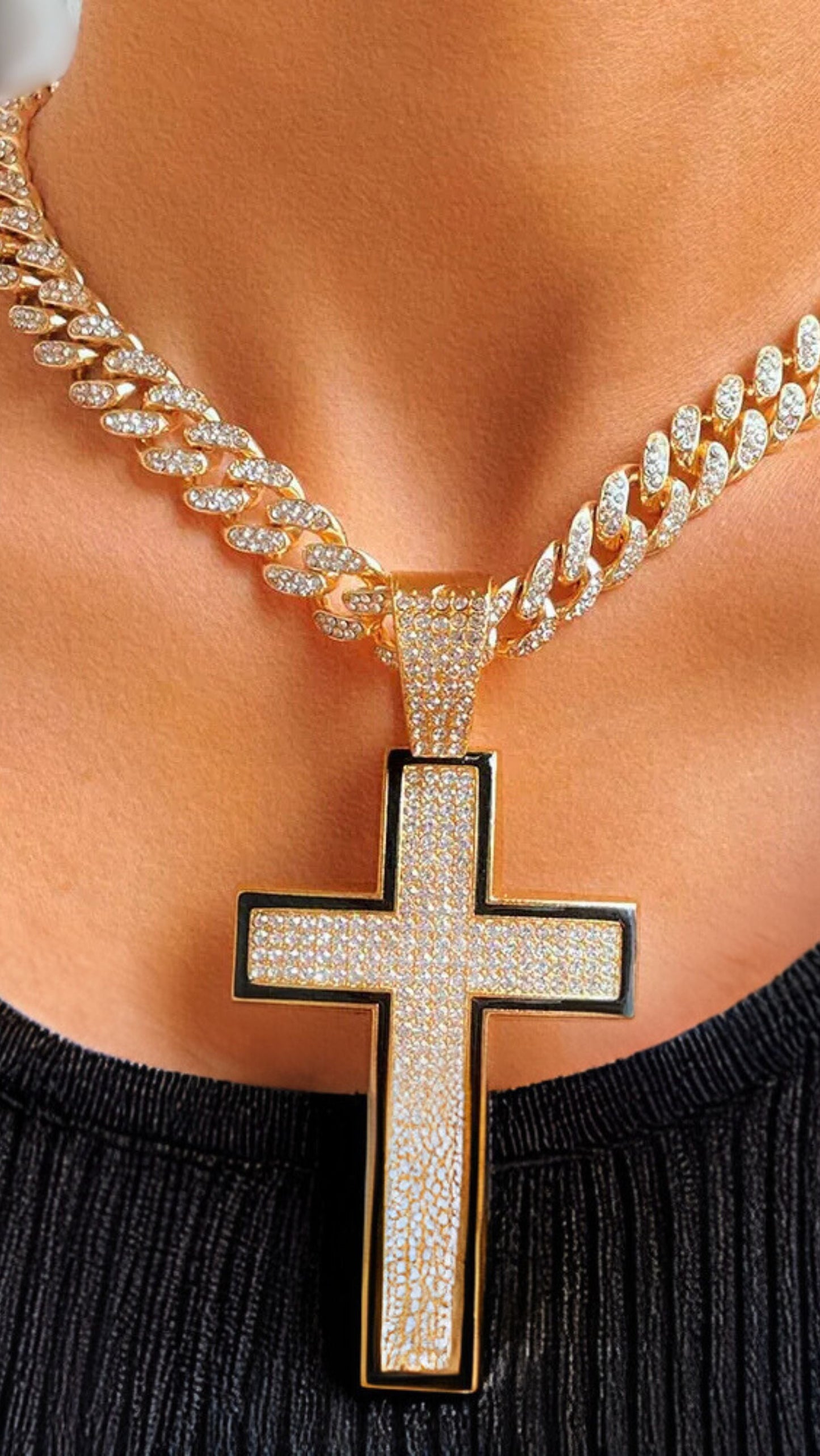 Iced Out Crystal Bling Cross Chain Necklace