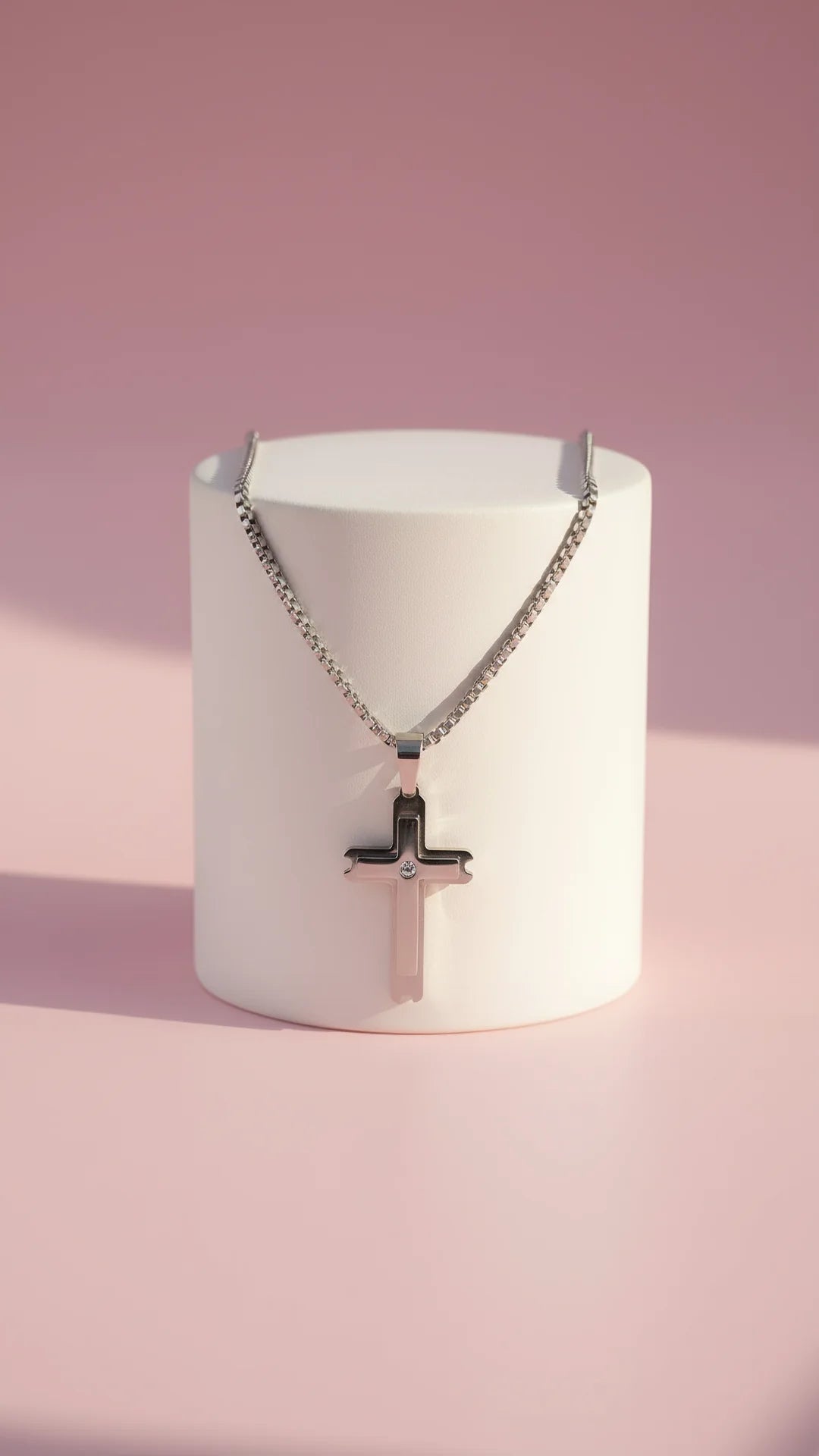 Silver Crystal Set Cross Necklace