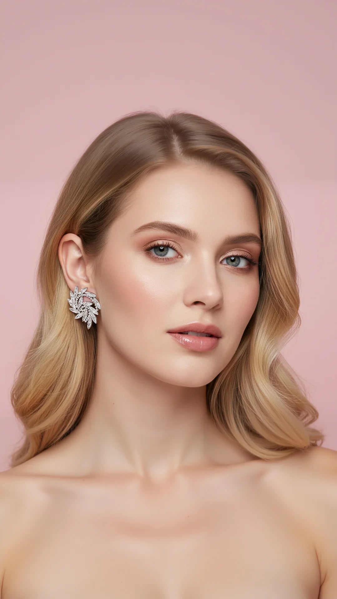 Curved Swirl Crystal Stud Earrings