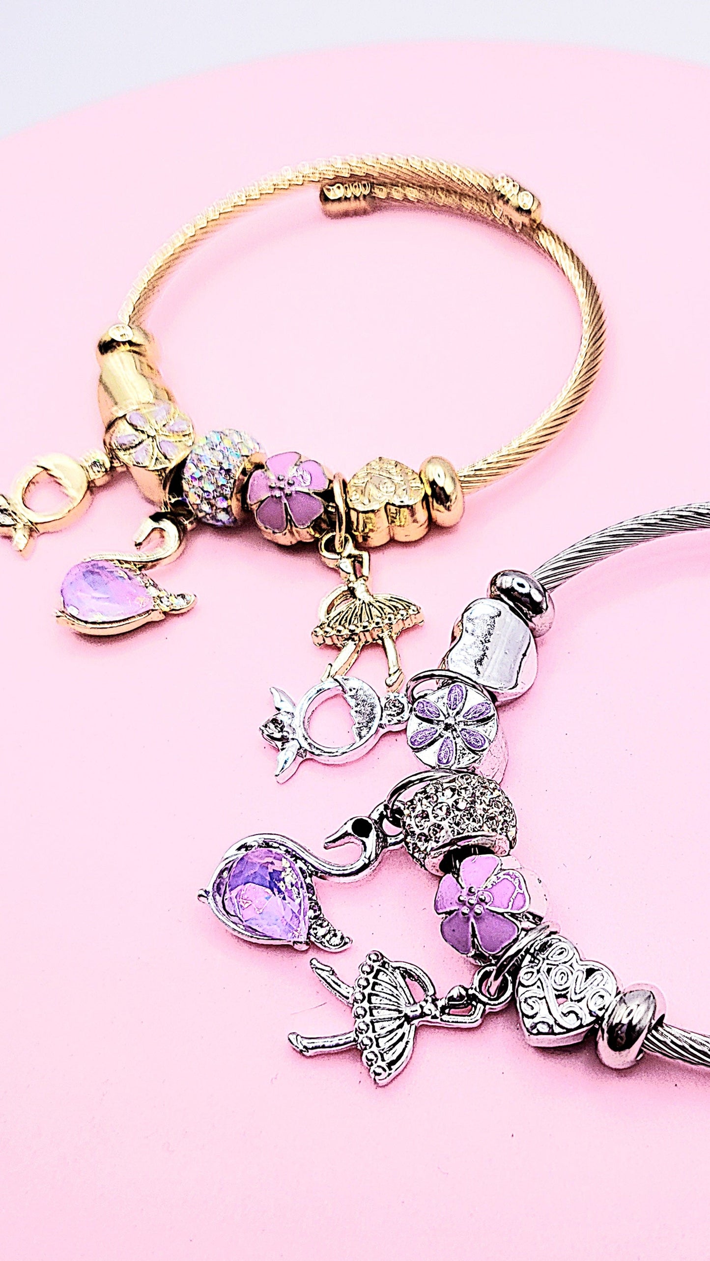 Ballerina & Swan Crystal Charm Breaded Bracelet