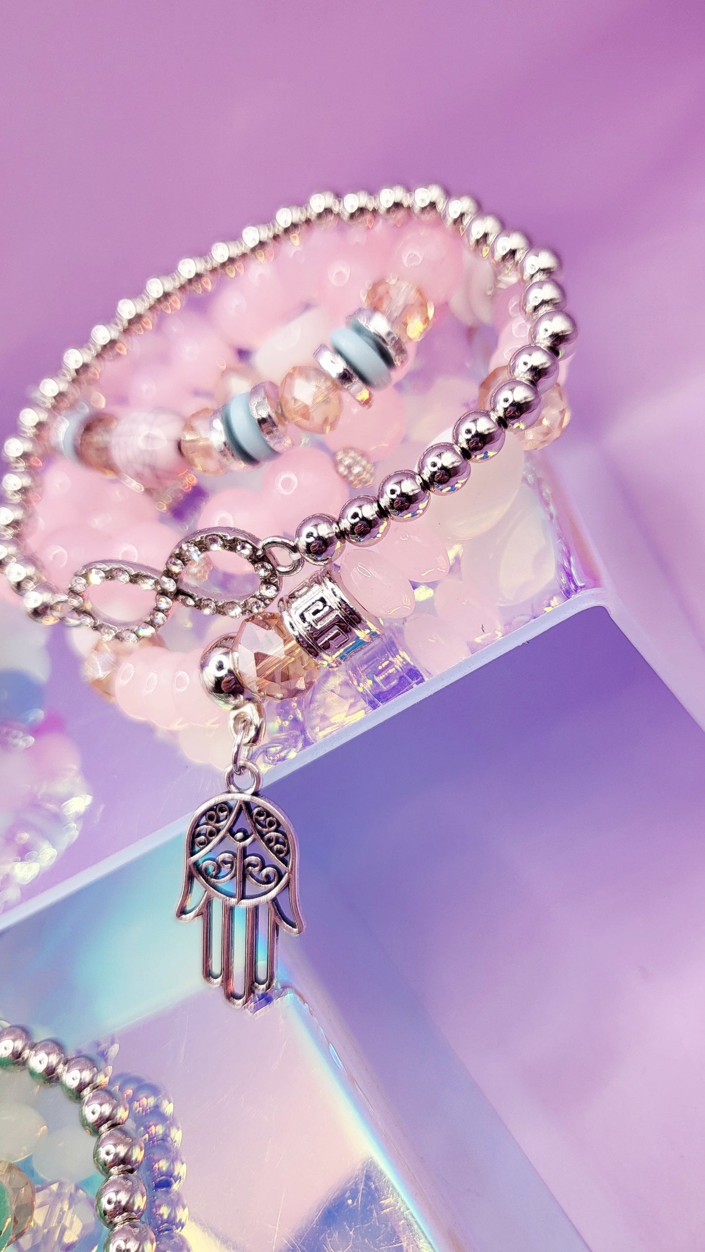 Bow Charm Ceramic Beaded Bracelet Set