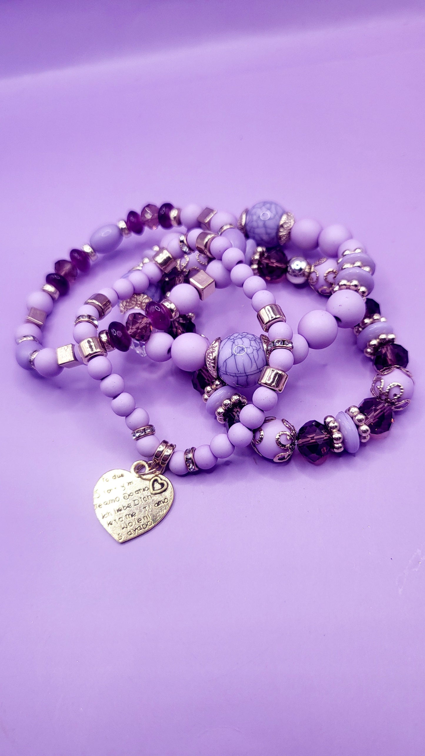 Sweet Heart Charm Glass Beaded Bracelet Set
