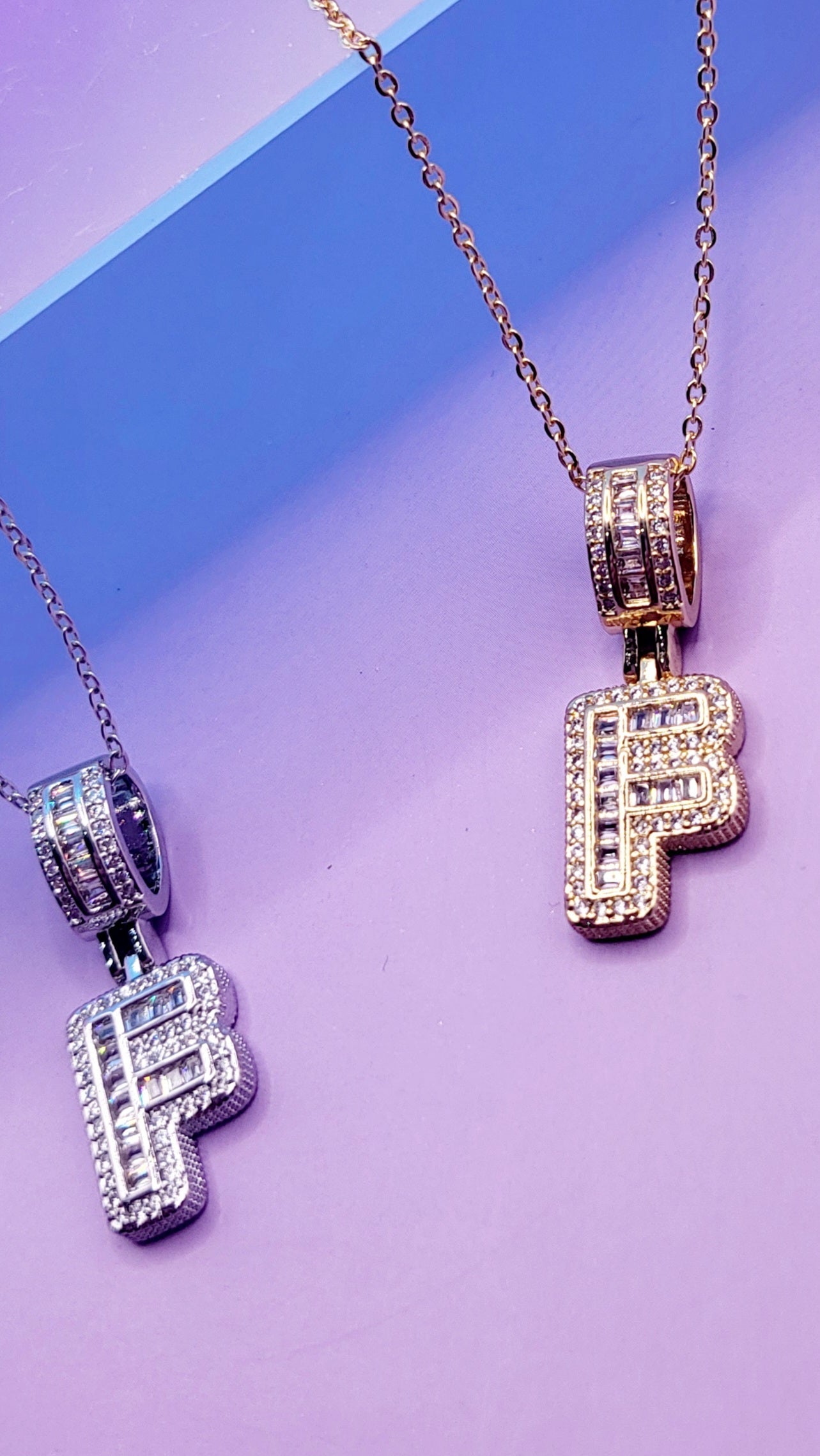 Crystal Initial Necklace Letter F