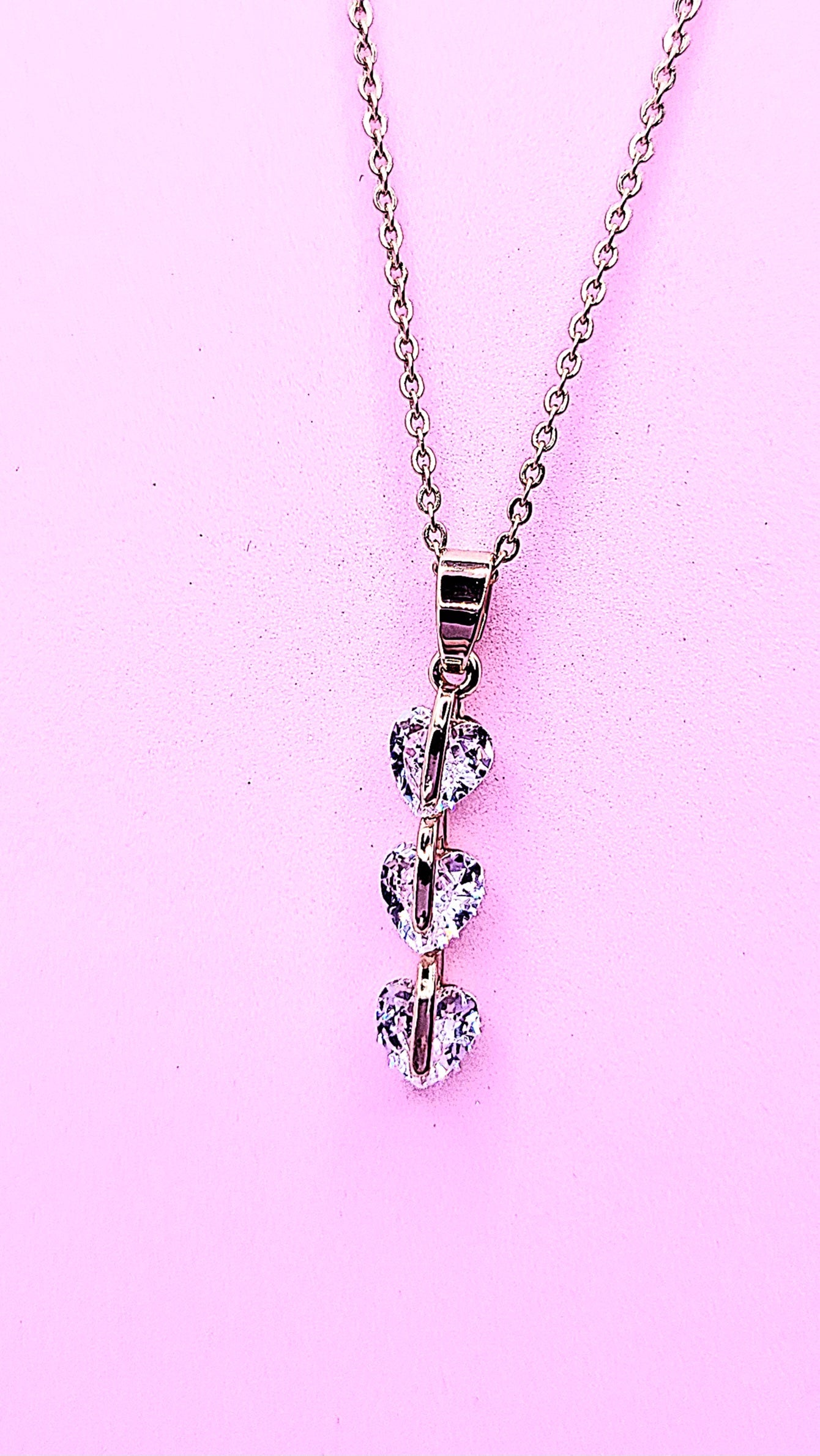 Heart Trio Drop Crystal Necklace