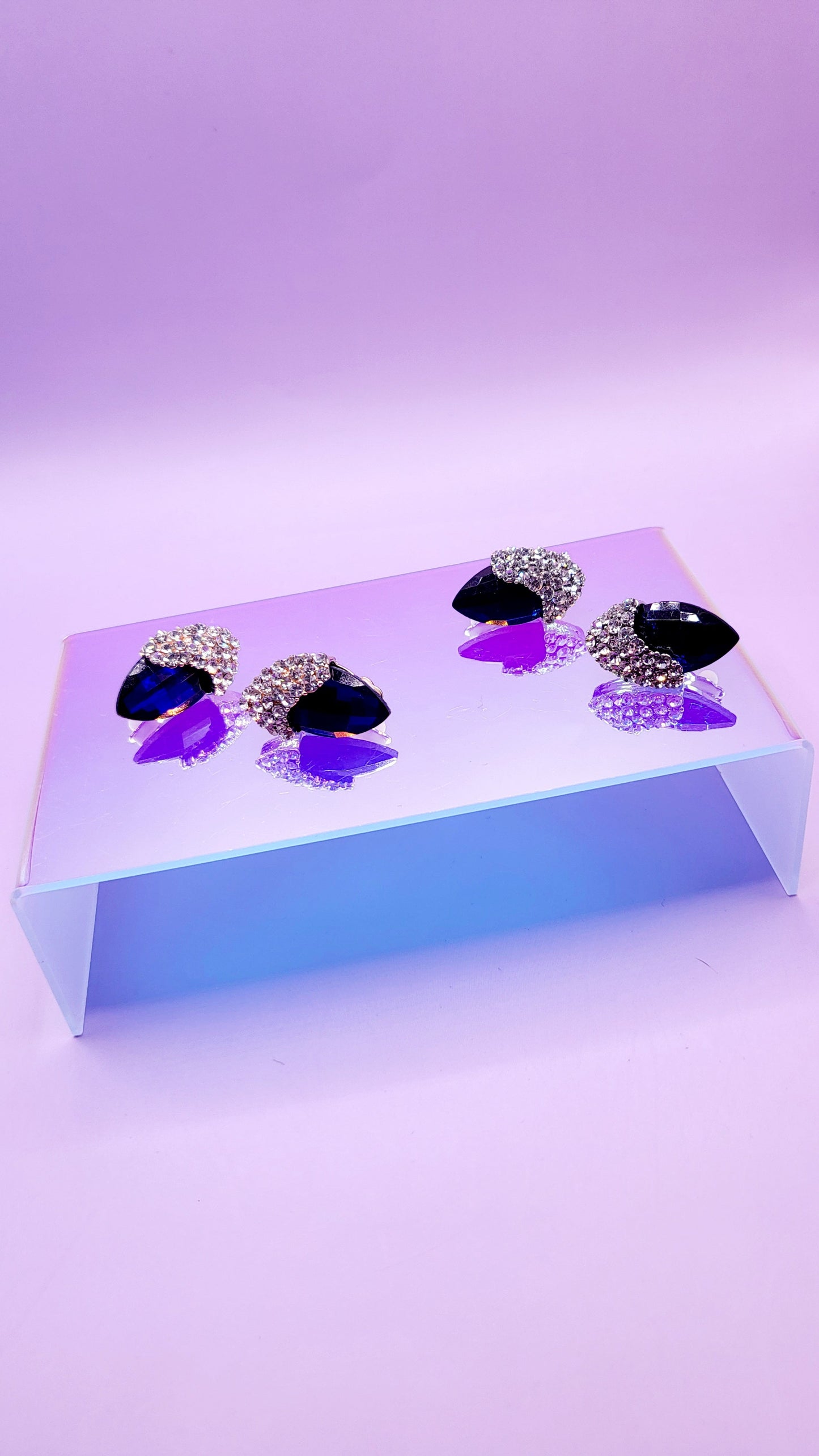Blue Crystal Non Pierced Clip On Earrings