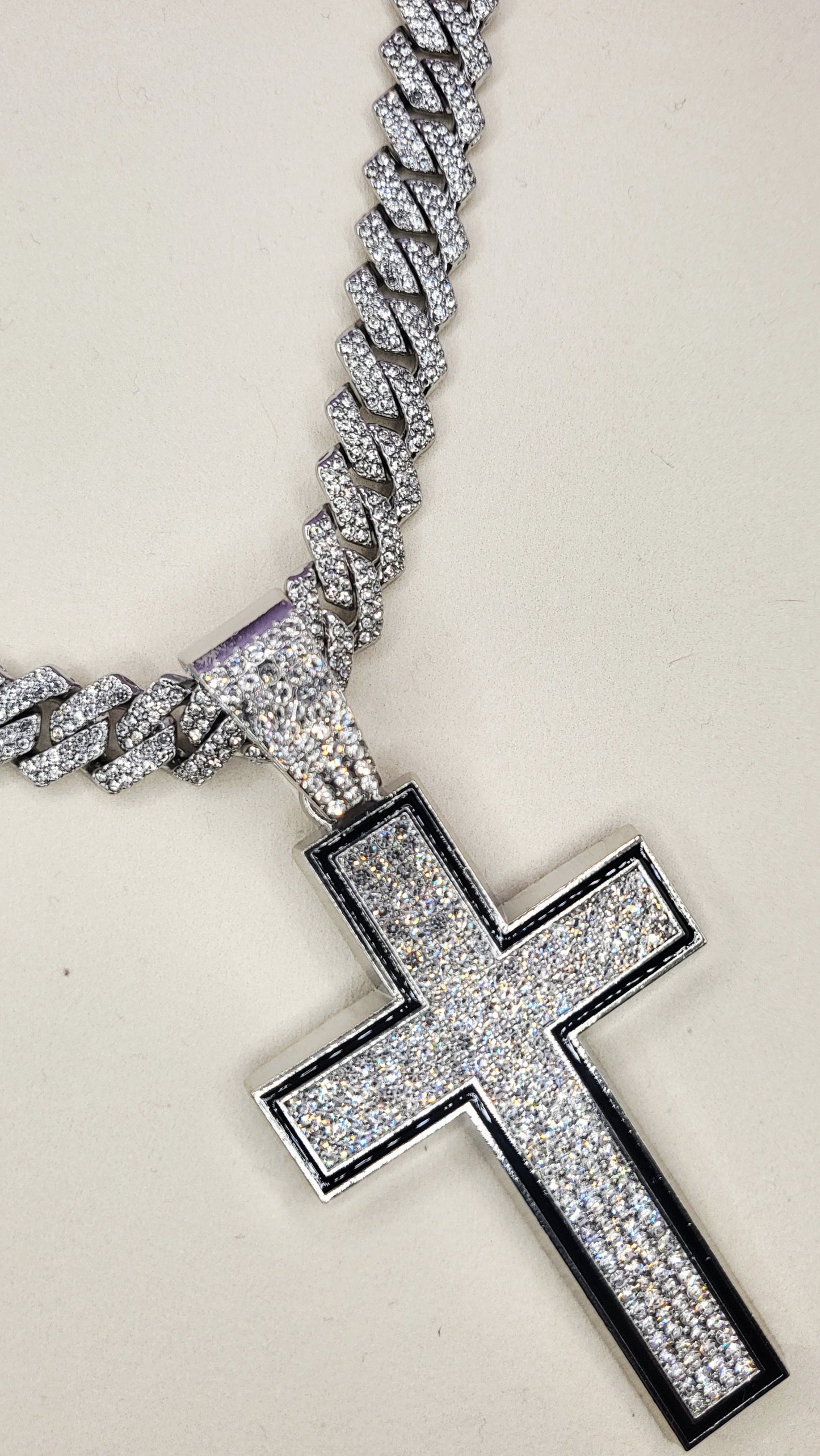Iced Out Crystal Bling Cross Chain Necklace