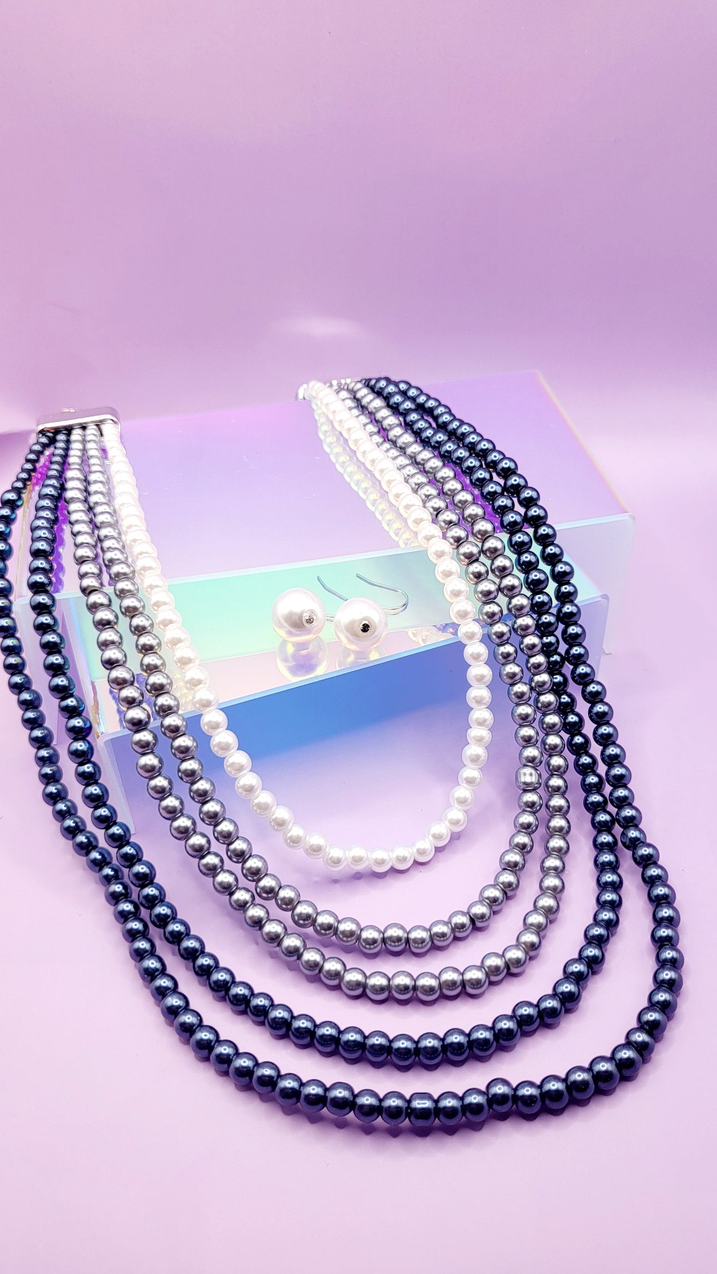 Aura Pearl Multi Layer Necklace & Earrings