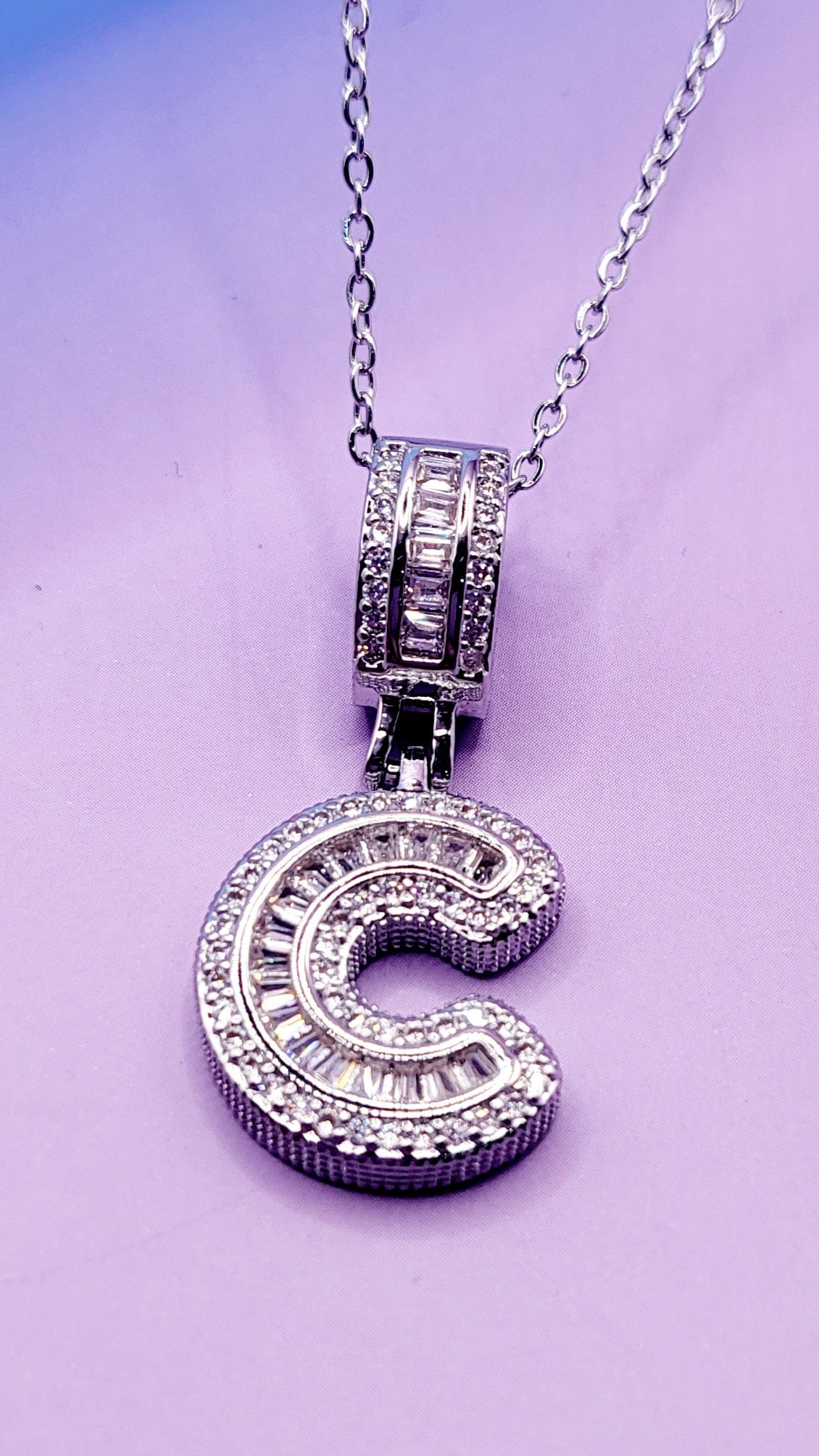 Crystal Initial Necklace Letter C