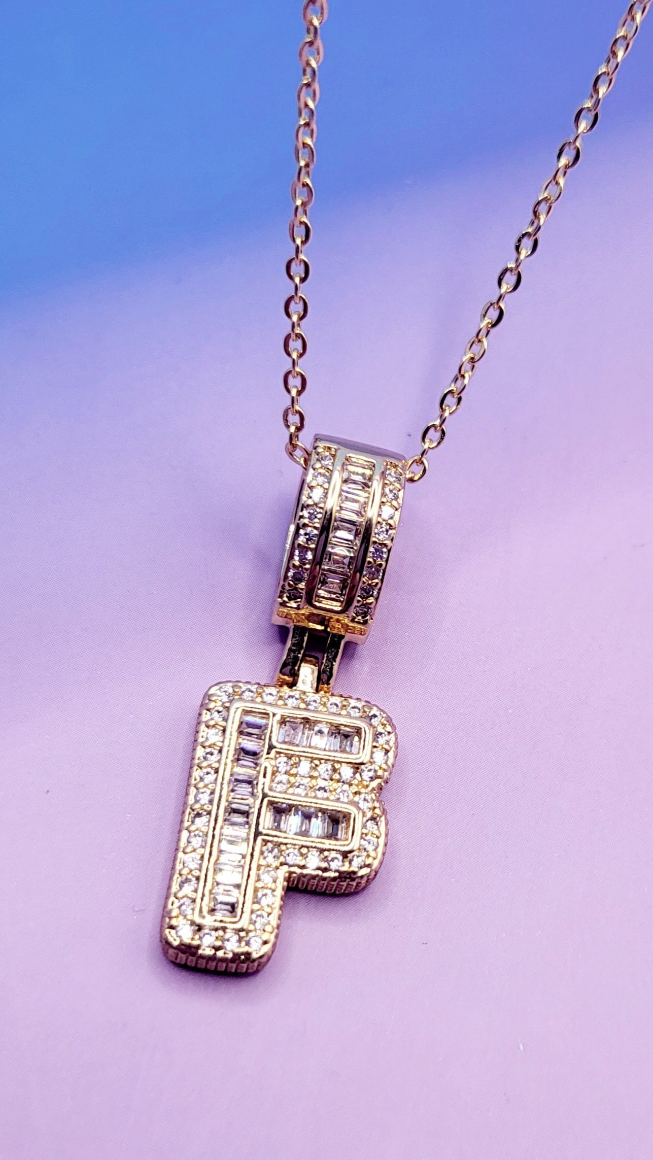 Crystal Initial Necklace Letter F