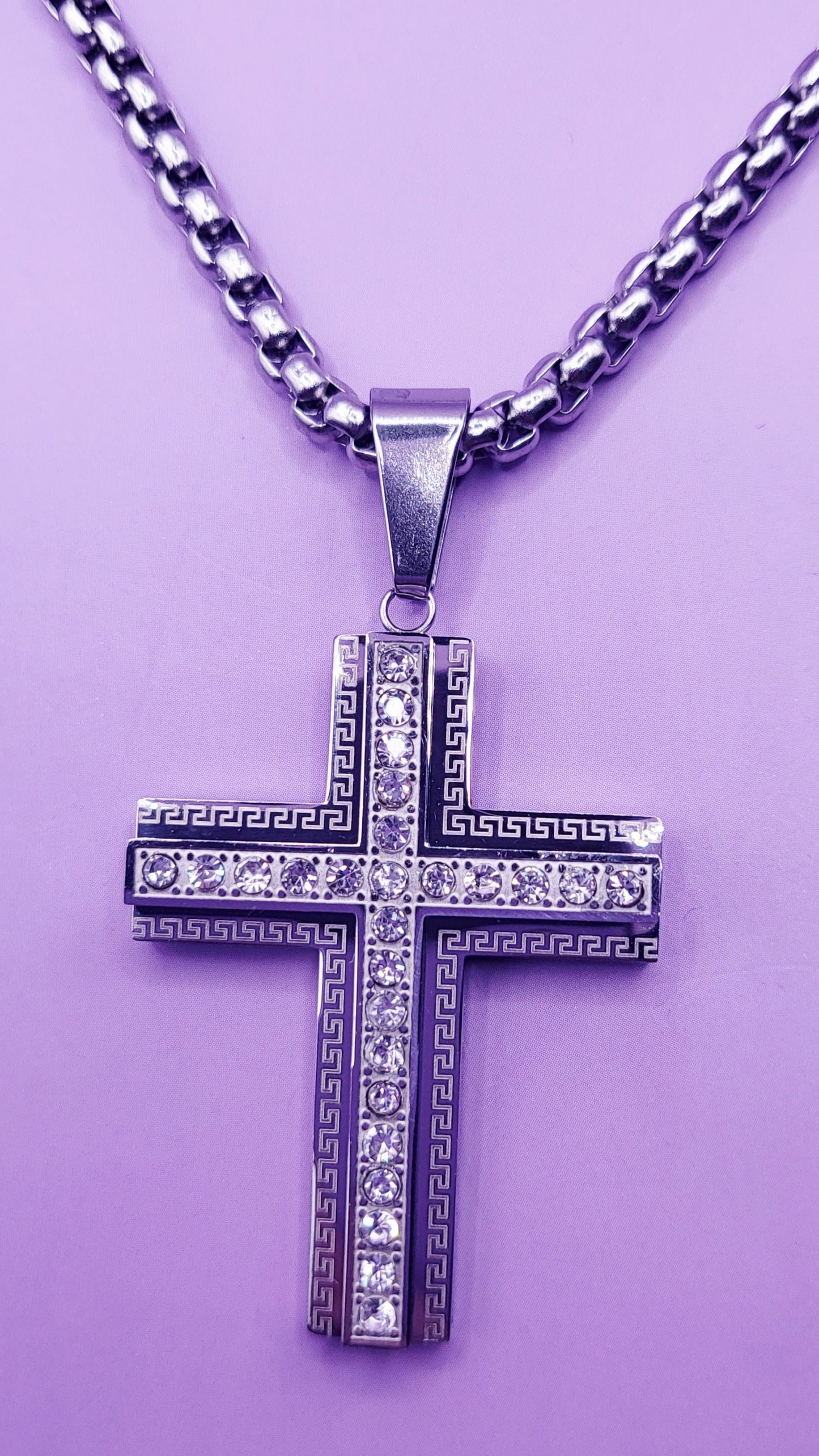 Large Sparkle Silver Cross Necklace