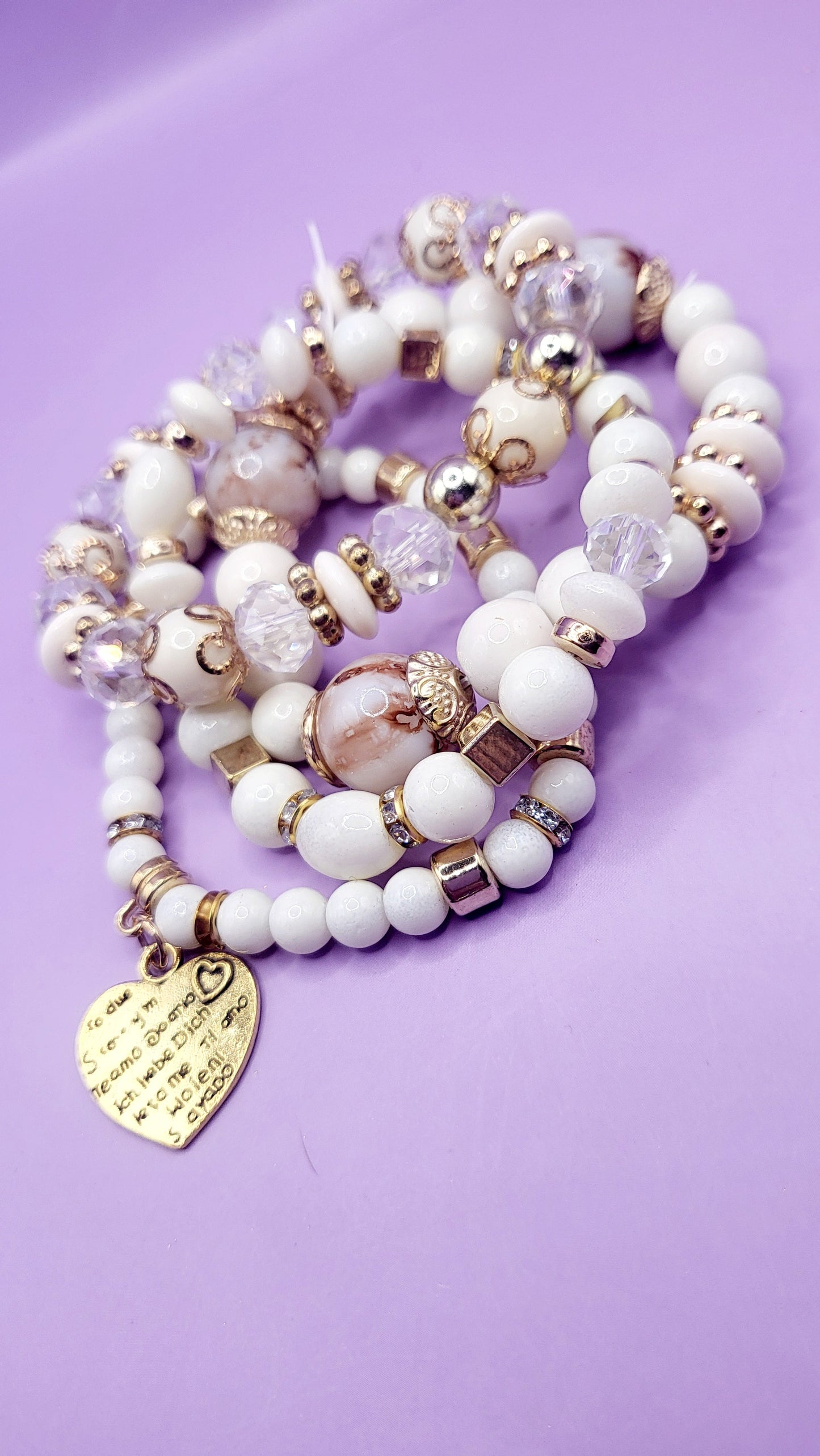 Sweet Heart Charm Glass Beaded Bracelet Set