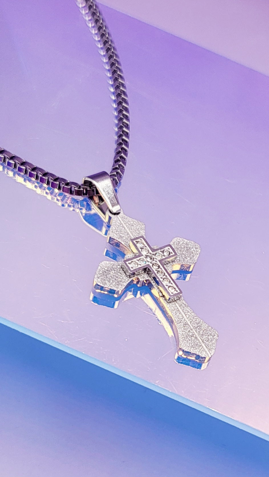 Glitter Silver Cross Necklace