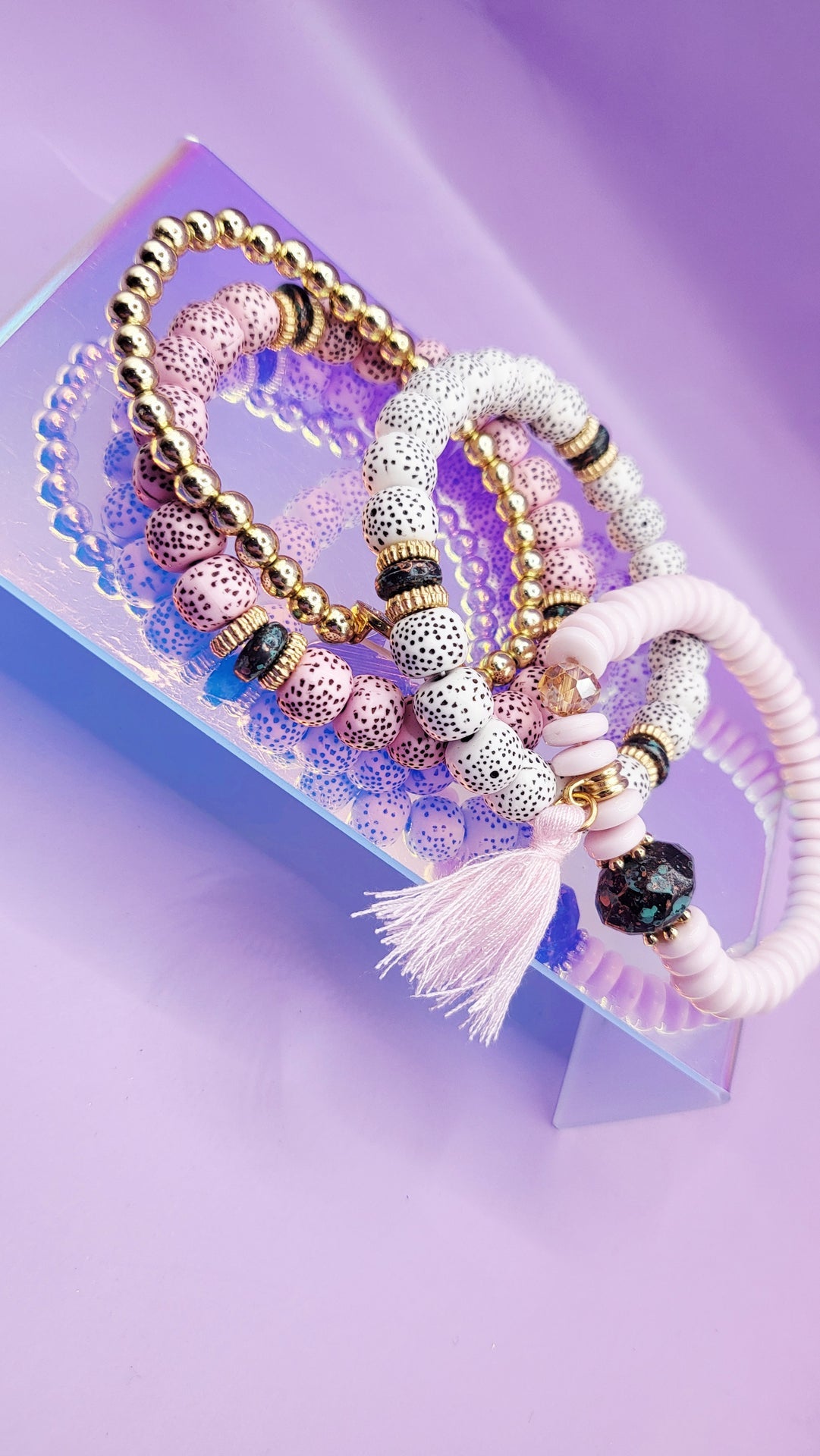 Tassel Charm Ceramic Beaded Bracelet Set