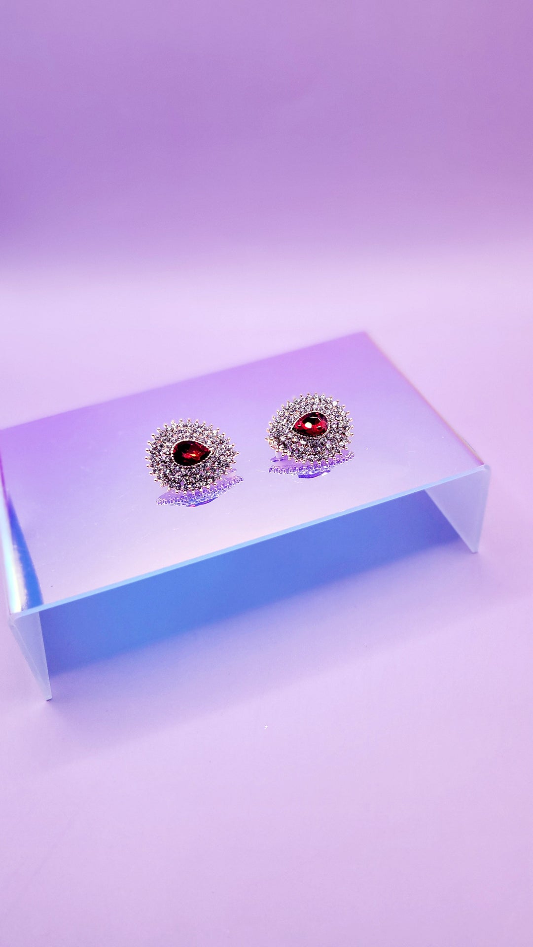 Red Teardrop Crystal Non Pierced Clip On Earrings