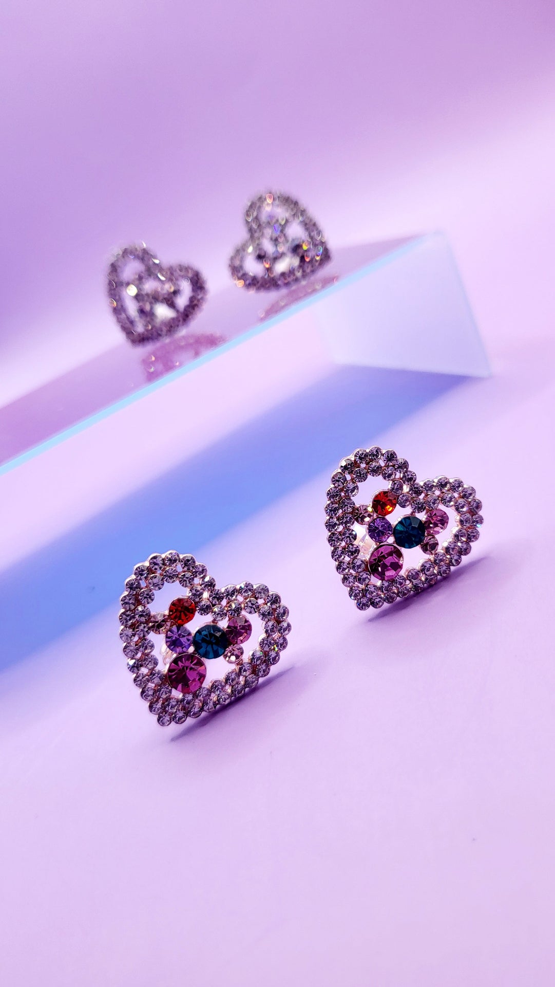 Heart Crystal Non Pierced Clip On Earrings