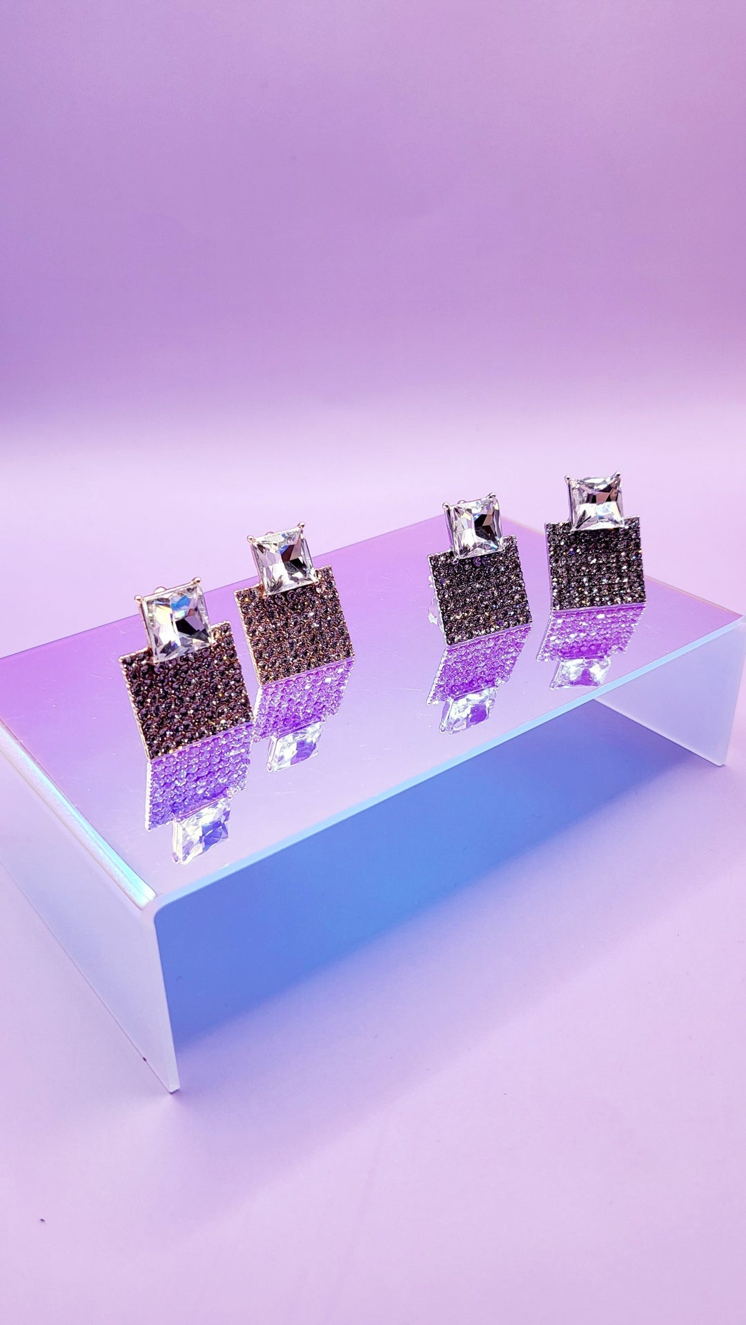 Luxe Square Crystal Non Pierced Clip On Earrings