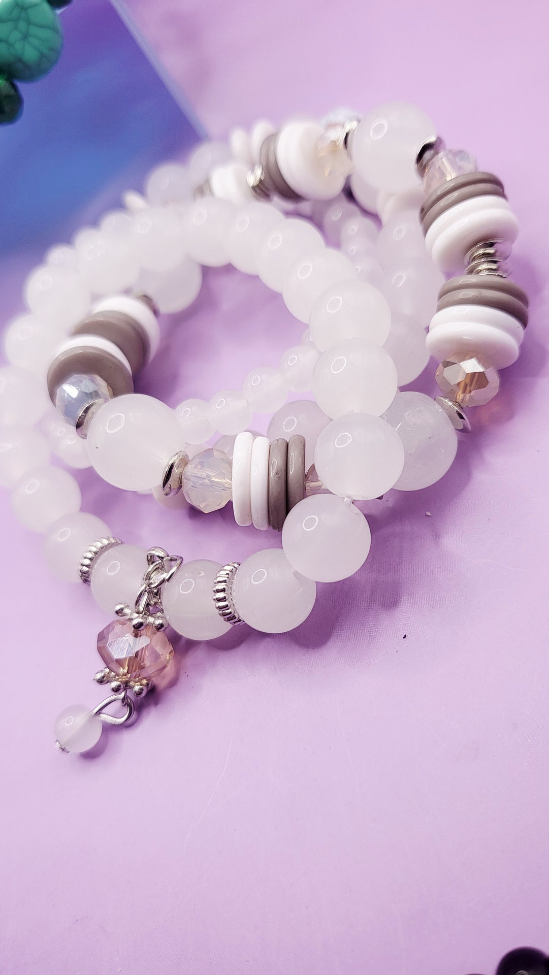 Crystal Charm Ceramic Beaded Bracelet Set