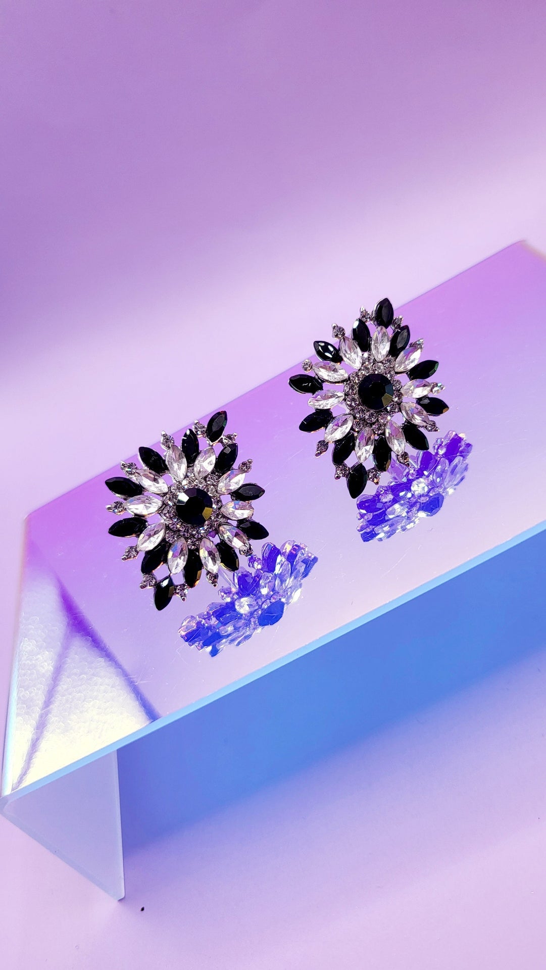 Black Crystal Non Pierced Clip On Earrings