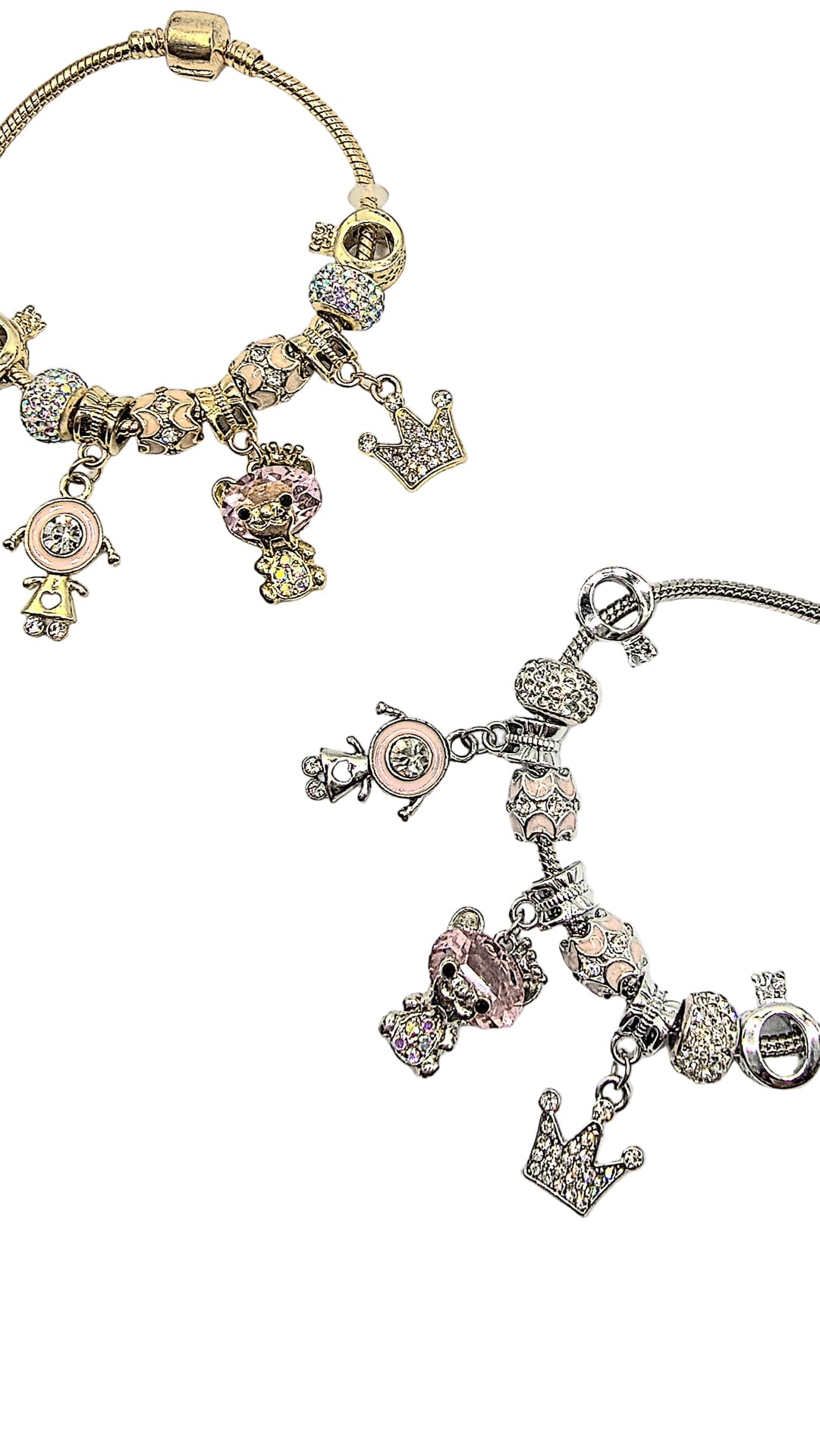 Pink Teddy Crystal Charm Breaded Bracelet