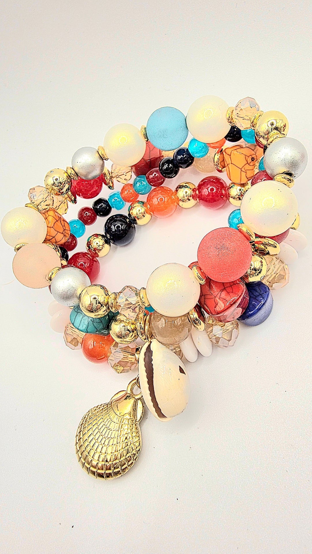 Shell Crystal Charm Ceramic Beaded Bracelet