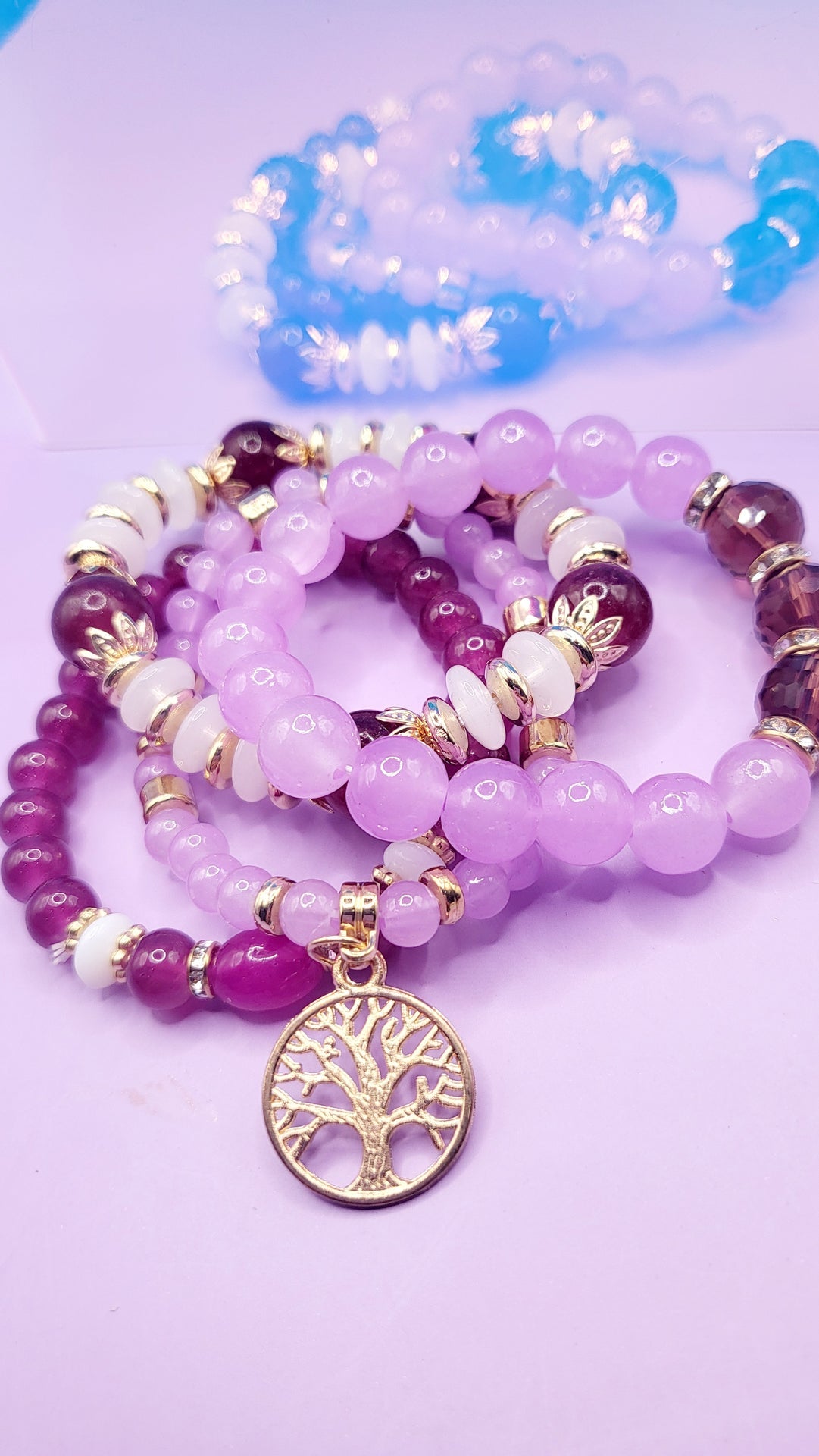 Tree Charm Ceramic Beaded Bracelet Set