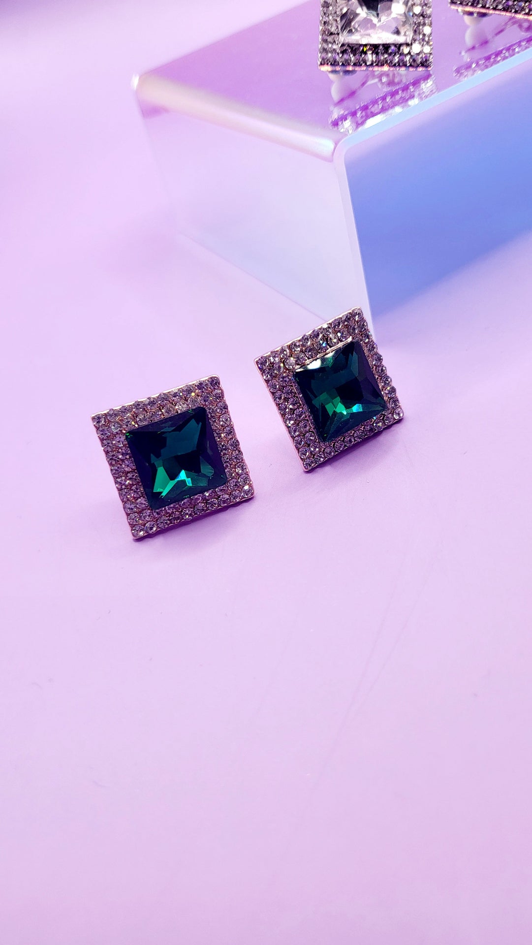 Square Crystal Non Pierced Clip On Earrings