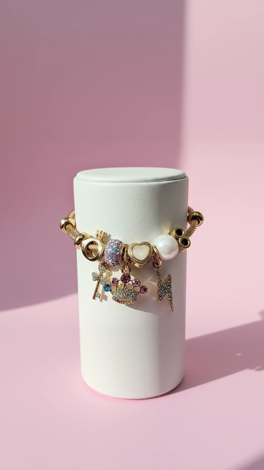 Crown & Key Crystal Charm Breaded Bracelet