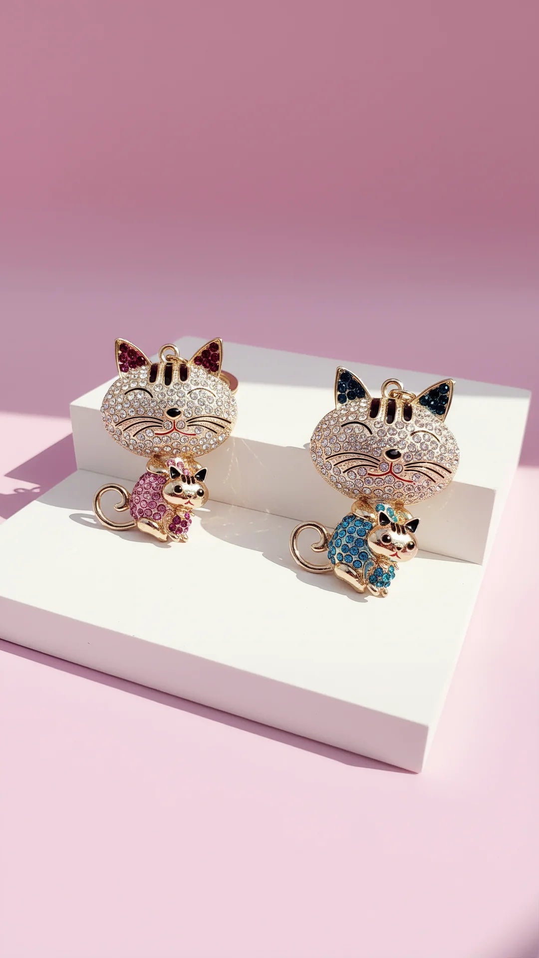 Cat & Kitten Crystal Key Ring & Bag Charm