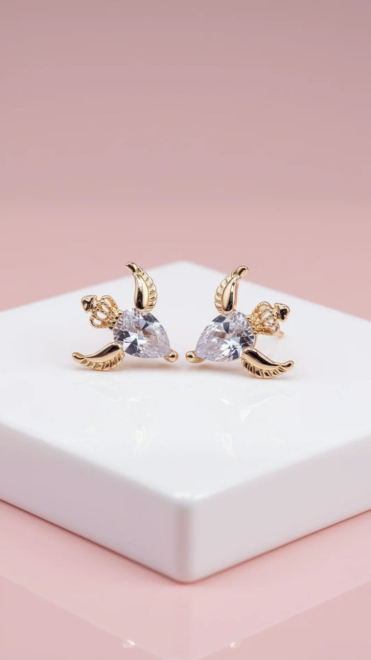 Crowned Wing Crystal Stud Earrings