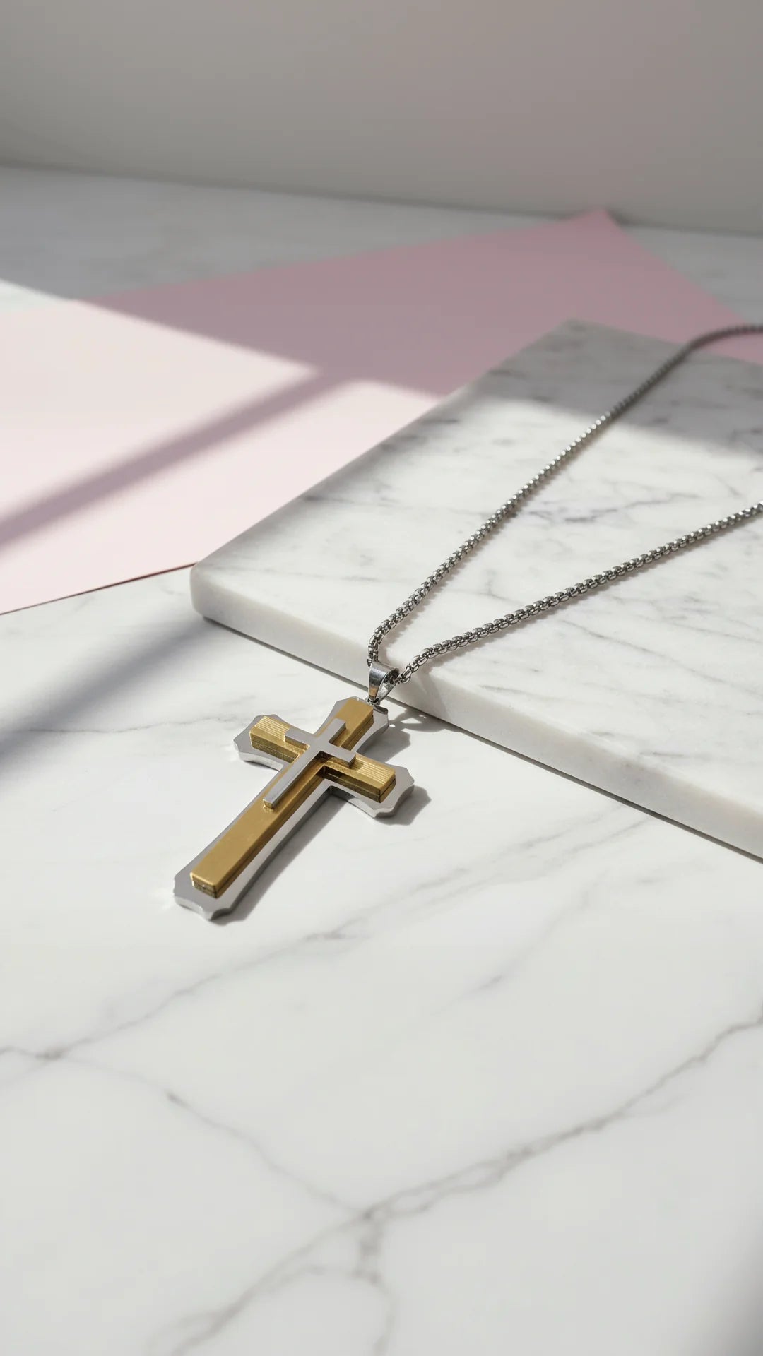 Magnum XL Two Tone Stainless Steel Cross Necklace