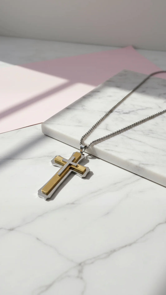 Magnum XL Two Tone Stainless Steel Cross Necklace